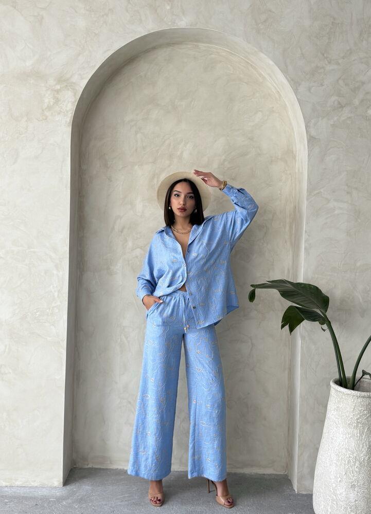 F 1900 NAKIŞLI PANTOLON - AÇIK MAVİ