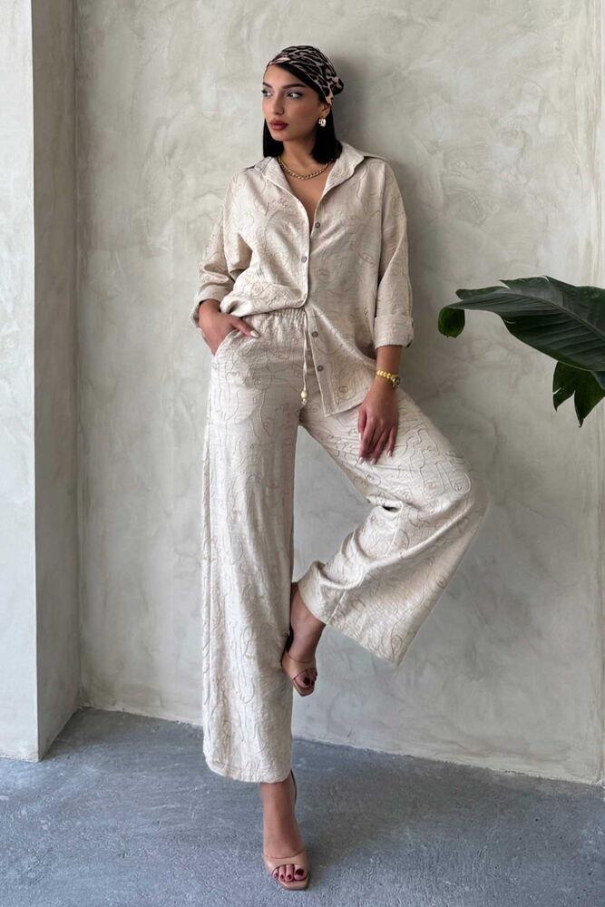 F 1900 NAKIŞLI PANTOLON - TAŞ