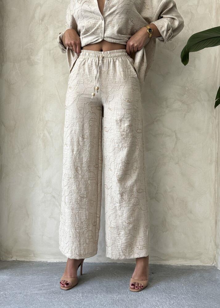 F 1900 NAKIŞLI PANTOLON - TAŞ