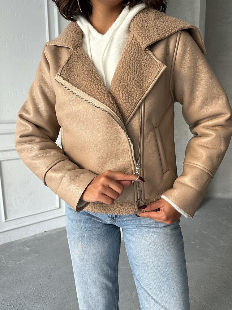 Fermuarlı Deri Toptan Toptan Mont - Koyu Taş | TOPSHOW