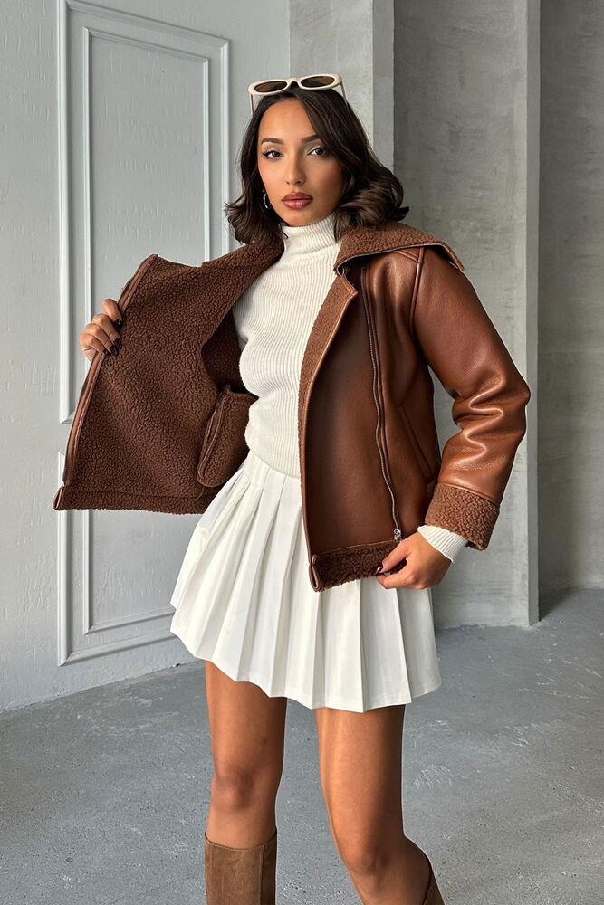 Fermuarlı Deri Toptan Toptan Mont - Taba | TOPSHOW