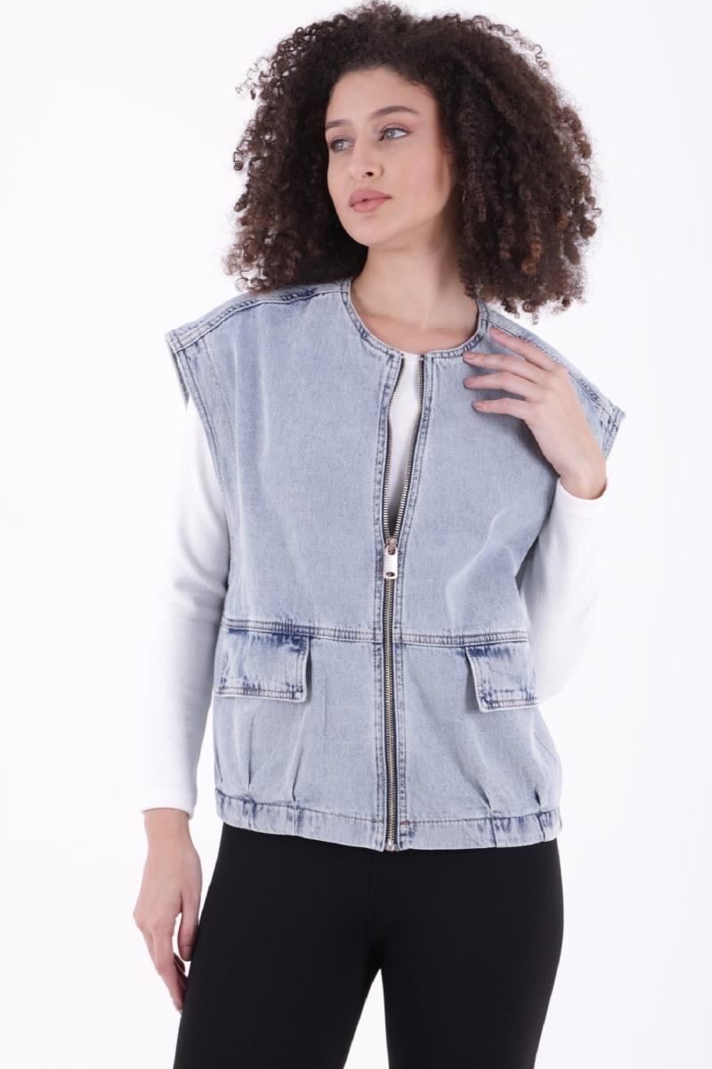 Fermuarlı Oversize Kot Yelek 6073-23-(S+L+4)