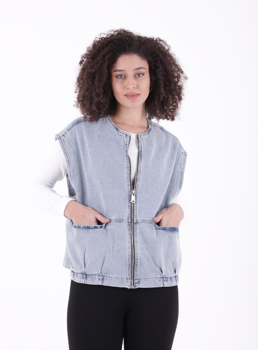 Fermuarlı Oversize Kot Yelek 6073-23-(S+L+4)