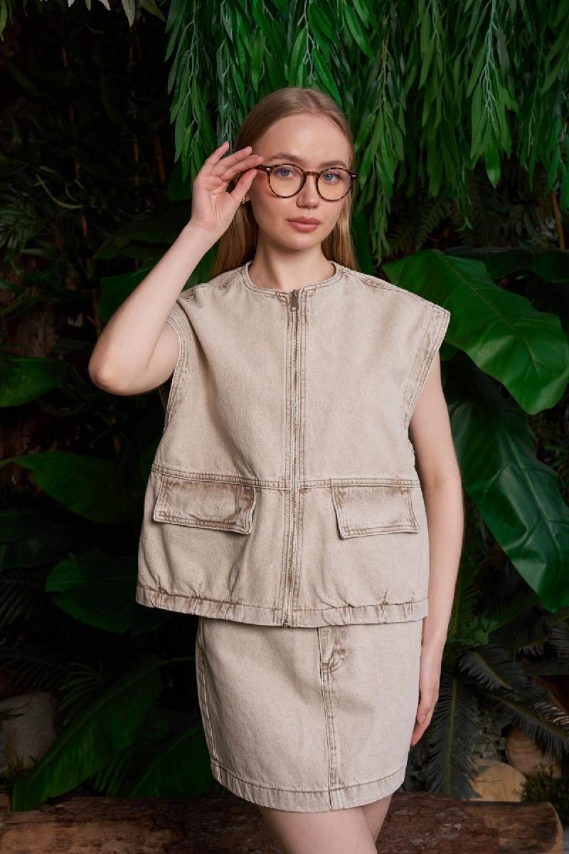 Fermuarlı Oversize Kot Yelek 6073-23-(S+L+4)