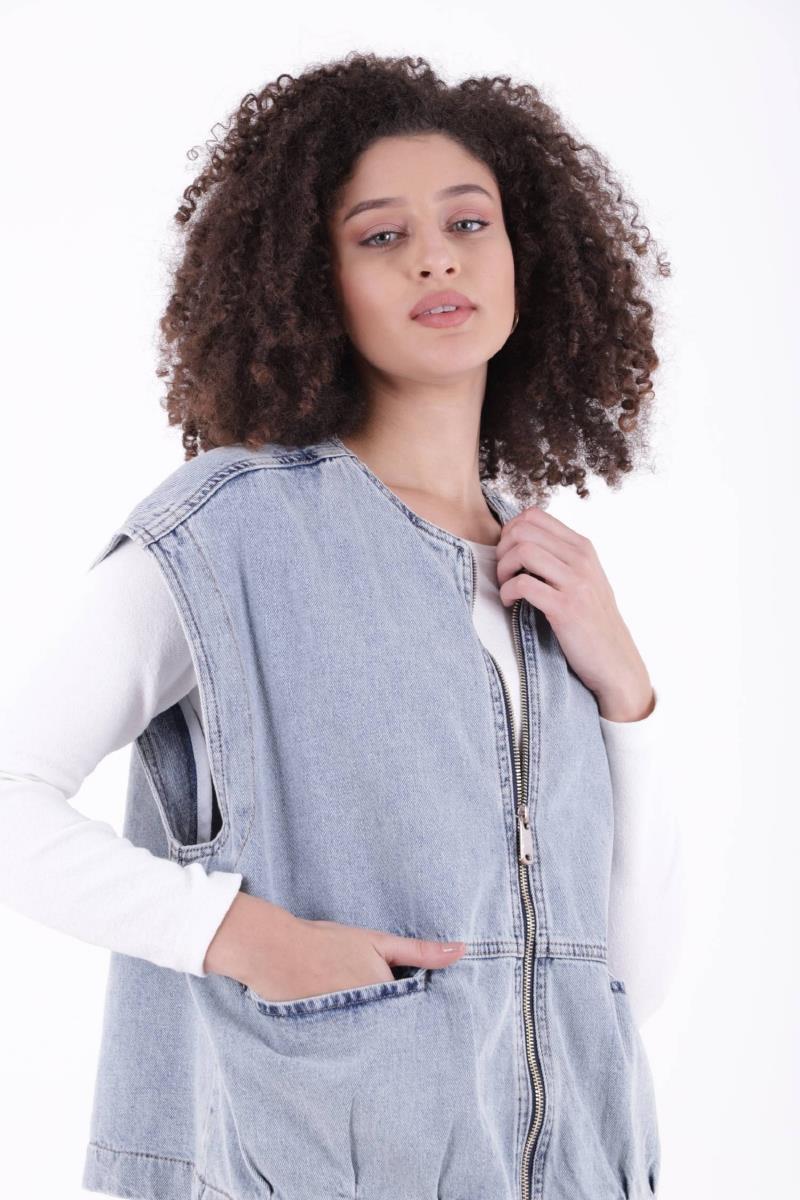 Fermuarlı Oversize Kot Yelek 6073-23-(S+L+4)