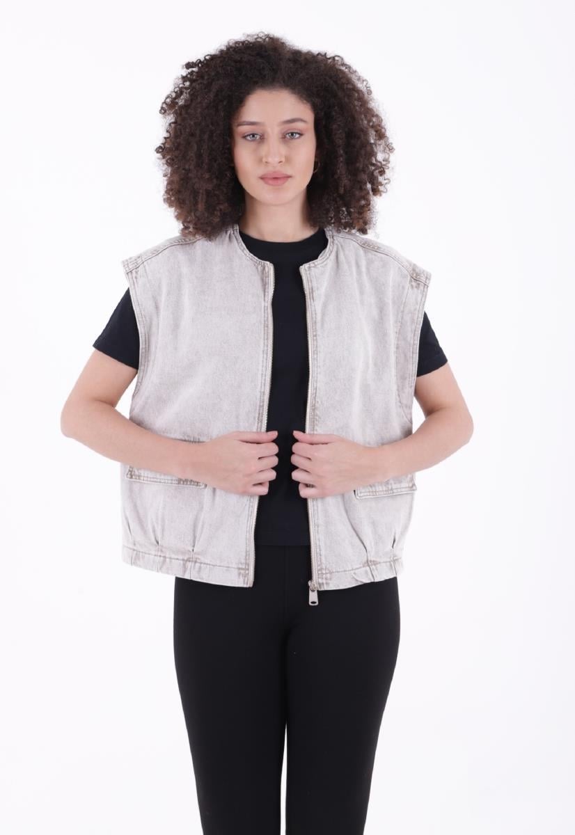 Fermuarlı Oversize Kot Yelek 6073-23-(S+L+4)