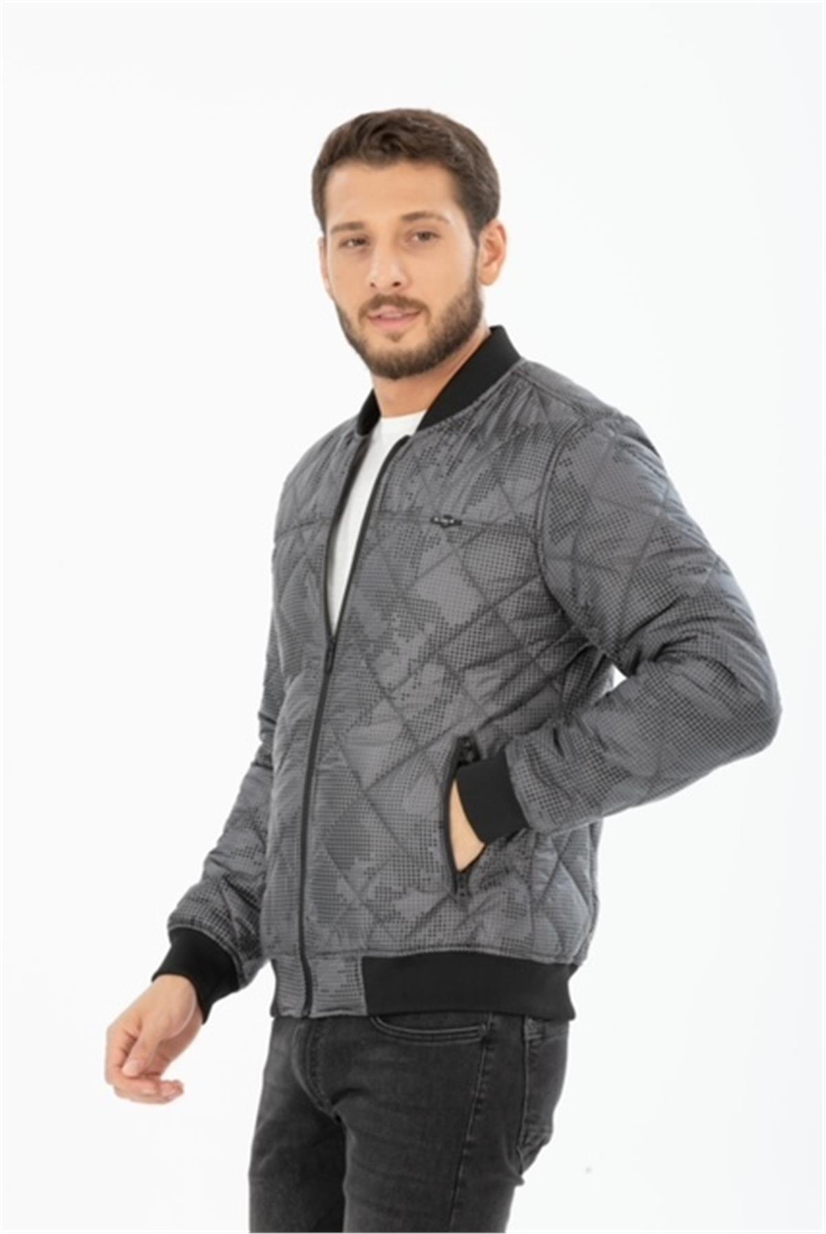 Wholesale Charcoal Dot Printed Pilot Jacket 35734F