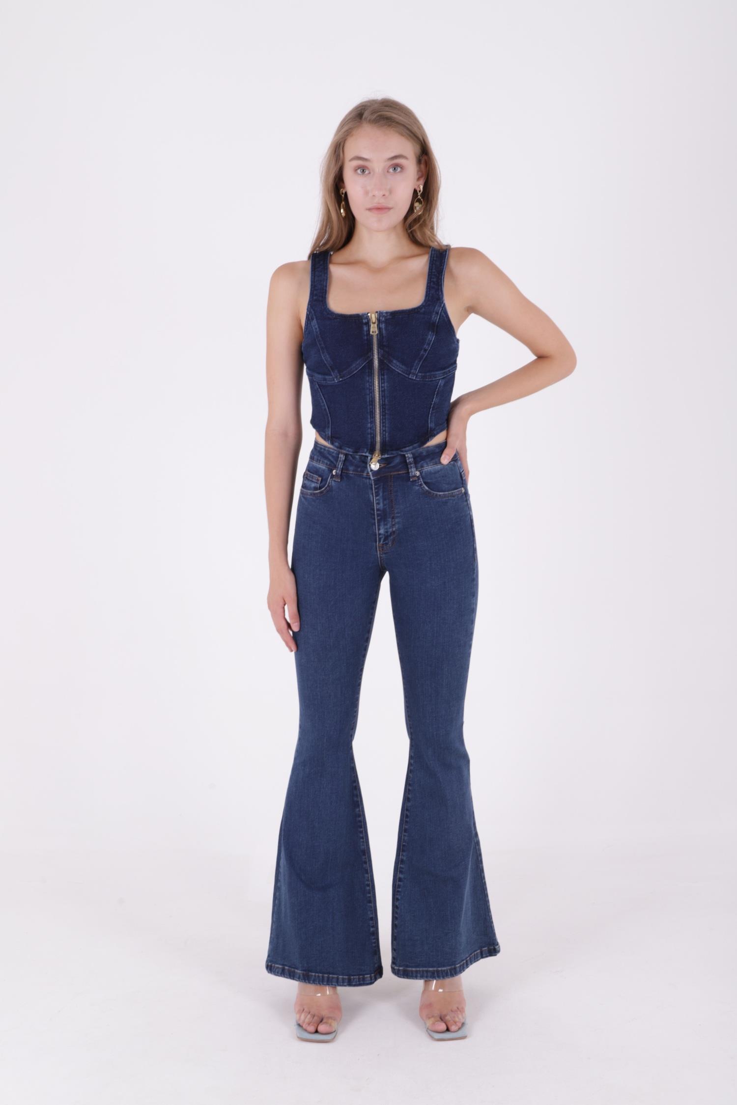 Geniş İspanyol Kot Pantolon 7067-50B(30-36)