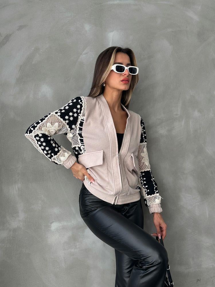 Gübür Detaylı Toptan Ceket - Taş | TOPSHOW