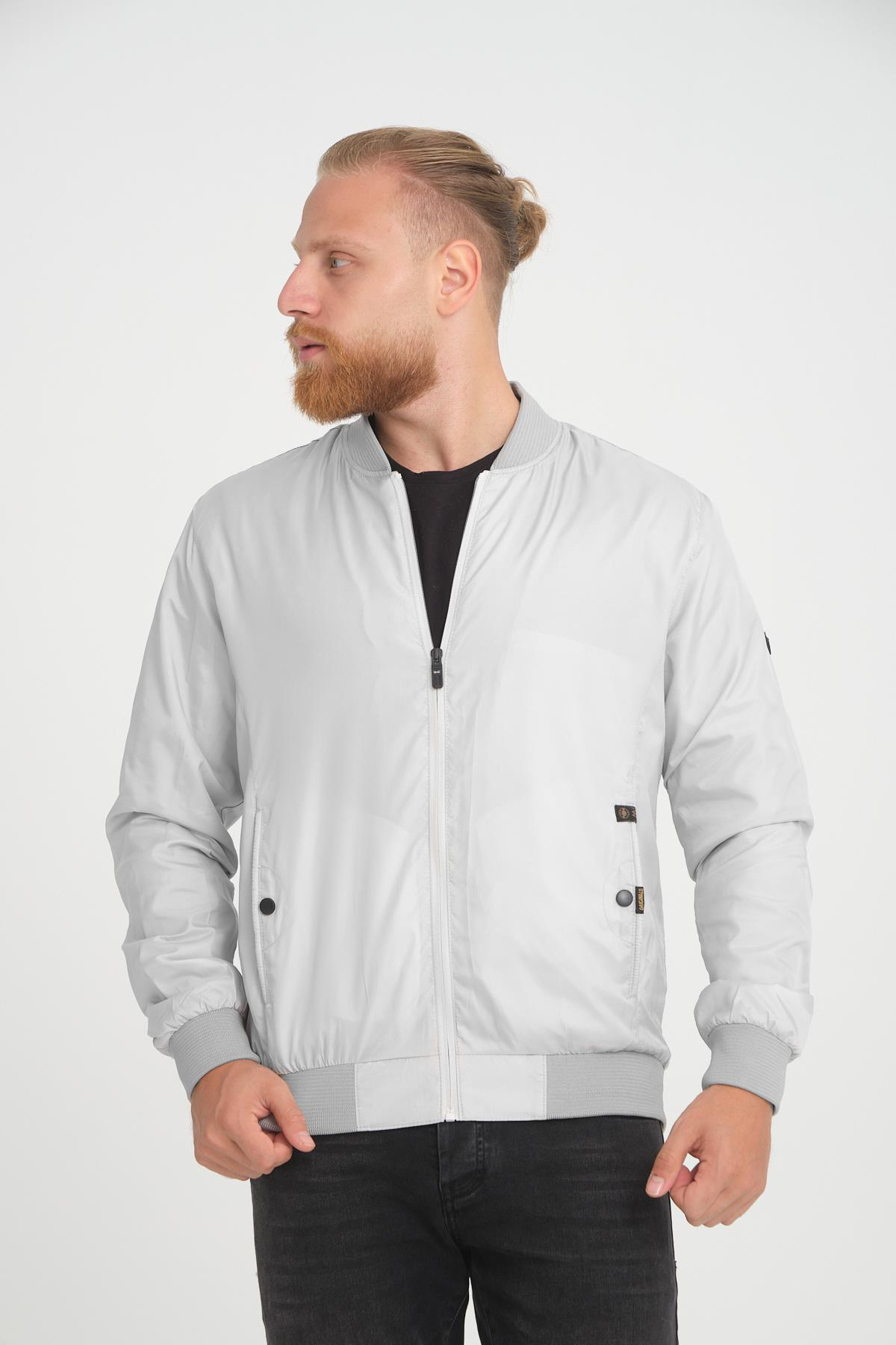 Wholesale Silver Grey Pilot Collar Jersey Lined Spring Jacket 40581G