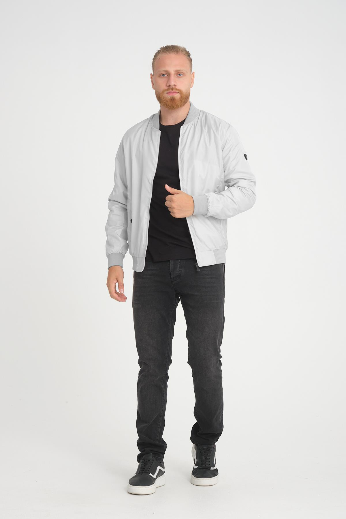 Wholesale Silver Grey Pilot Collar Jersey Lined Spring Jacket 40581G