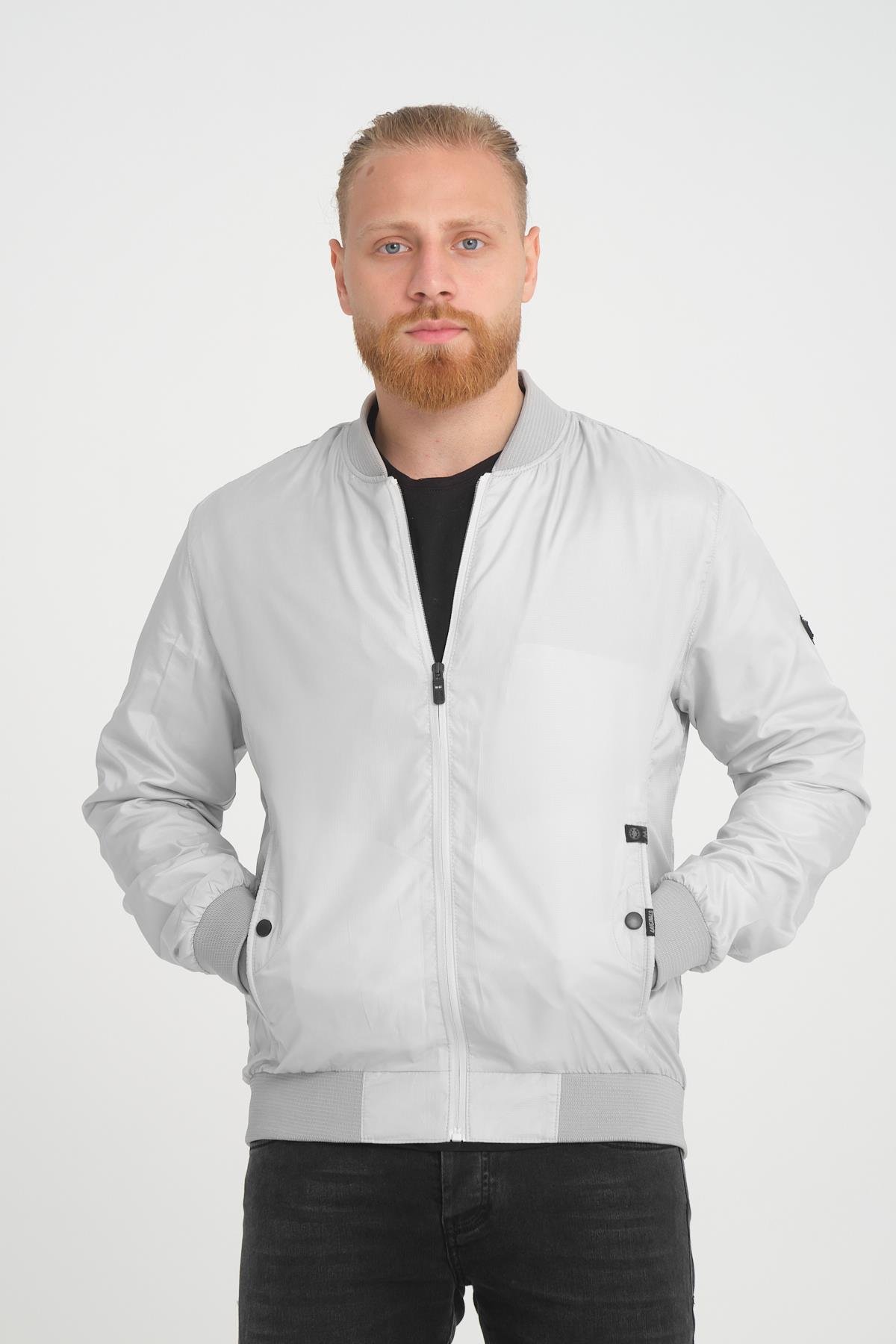 Wholesale Silver Grey Pilot Collar Jersey Lined Spring Jacket 40581G