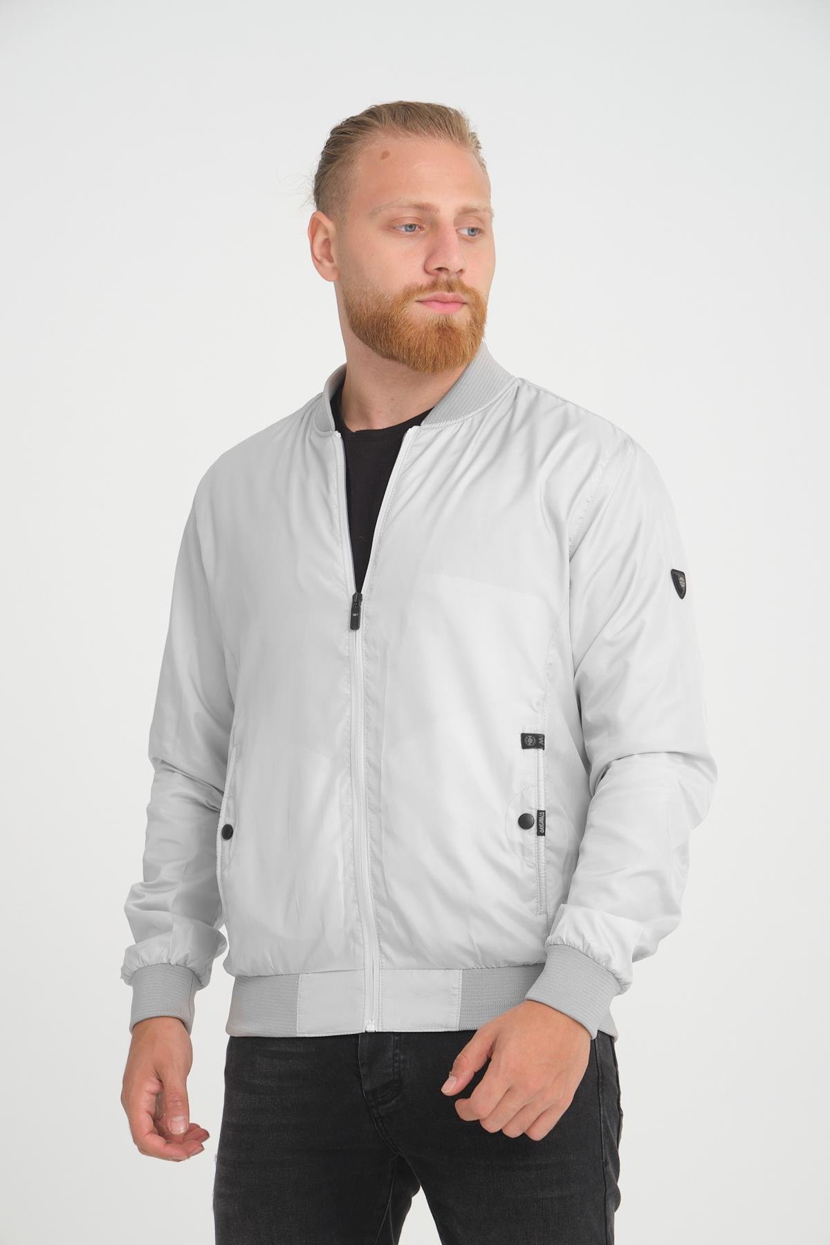 Wholesale Silver Grey Pilot Collar Jersey Lined Spring Jacket 40581G