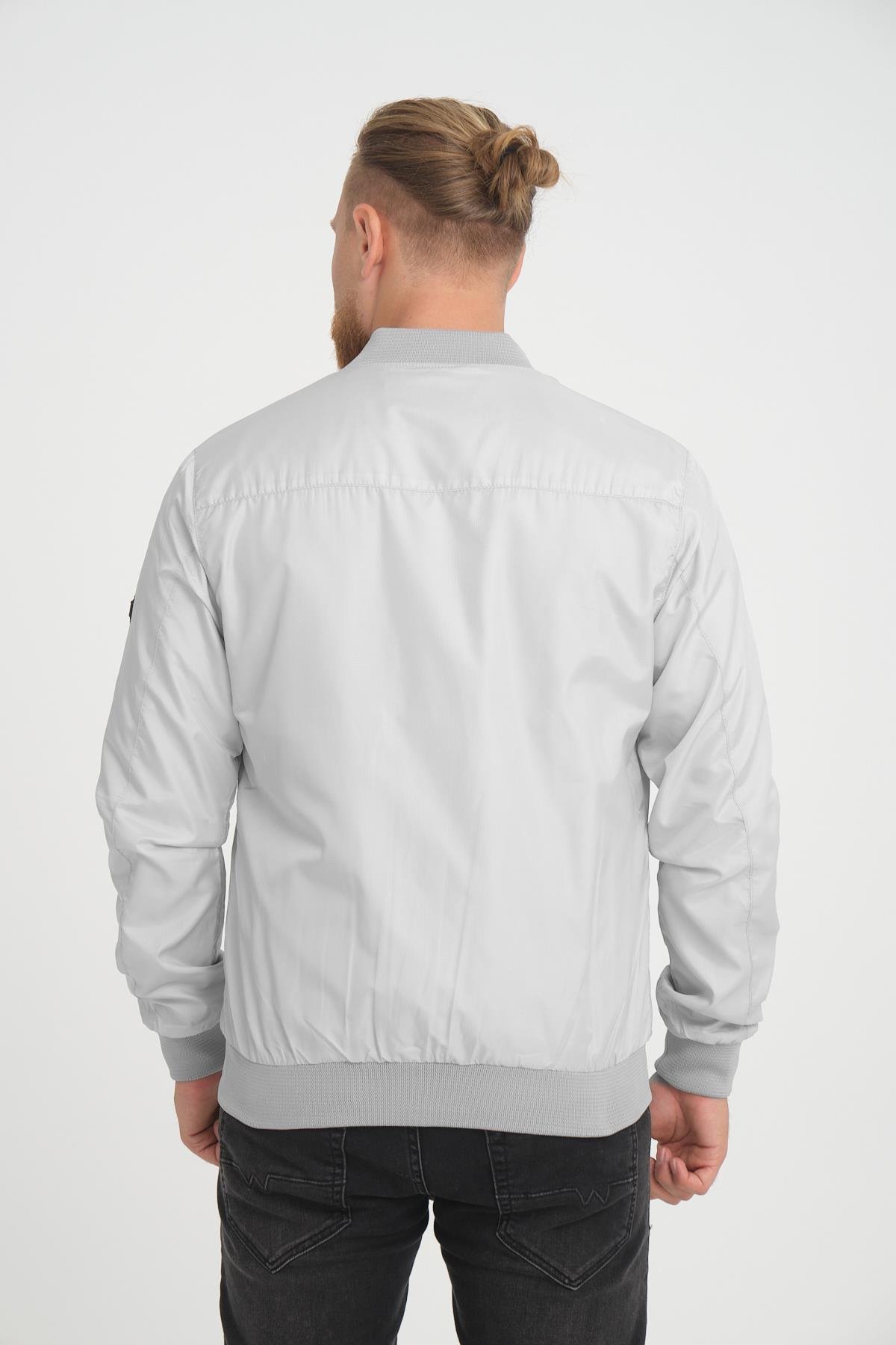 Wholesale Silver Grey Pilot Collar Jersey Lined Spring Jacket 40581G