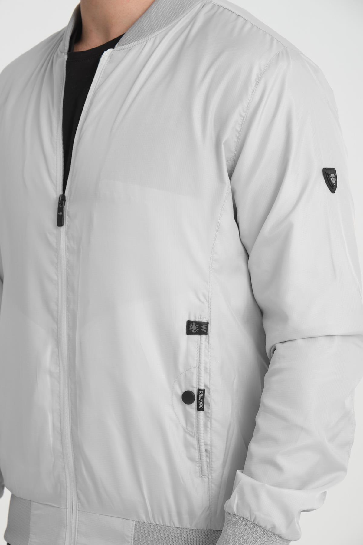 Wholesale Silver Grey Pilot Collar Jersey Lined Spring Jacket 40581G