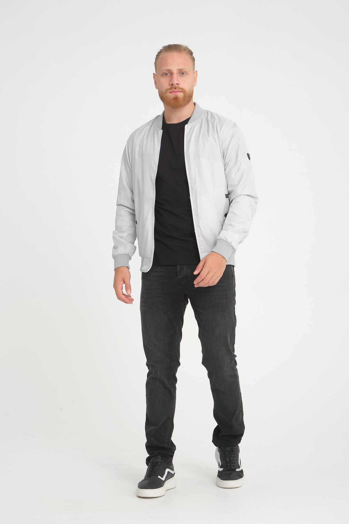 Wholesale Silver Grey Pilot Collar Jersey Lined Spring Jacket 40581G