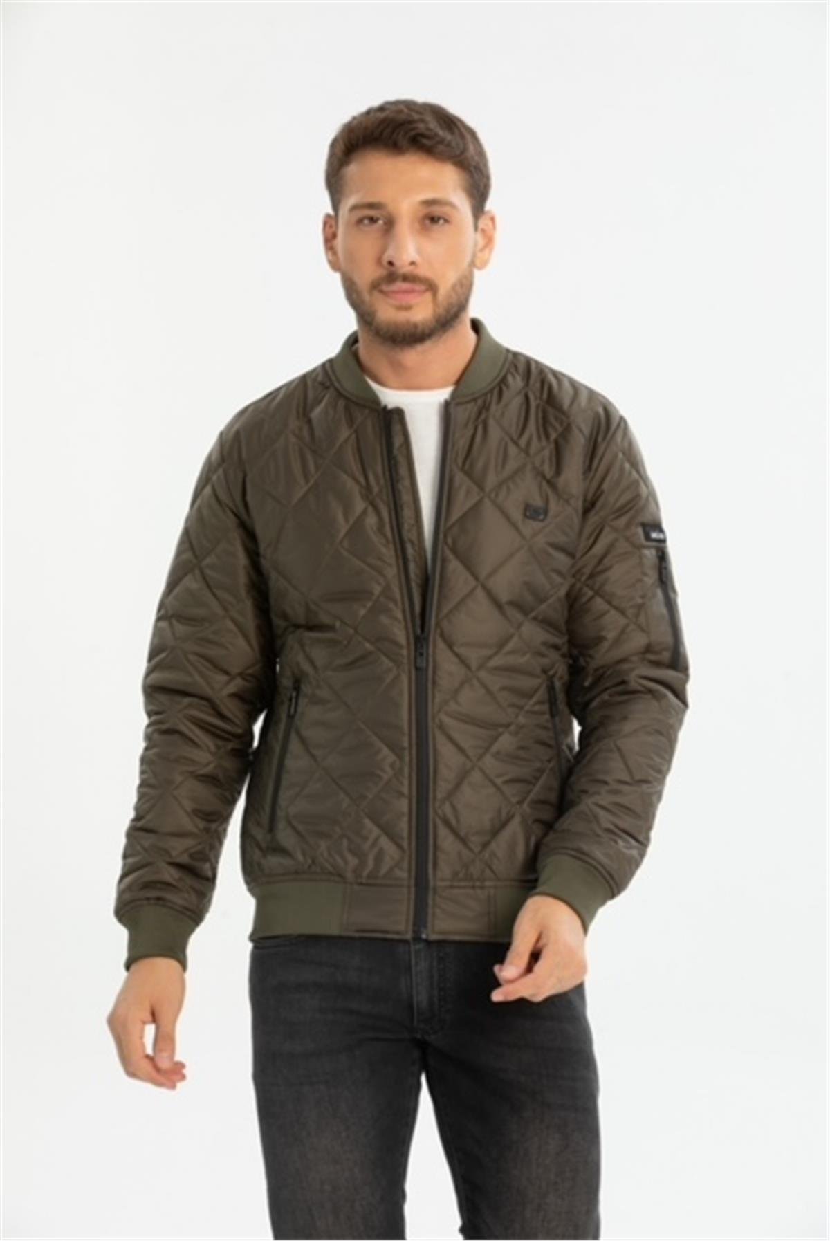 Wholesale Khaki Diamond Pattern Sleeve Detail Pilot Jacket 3062H