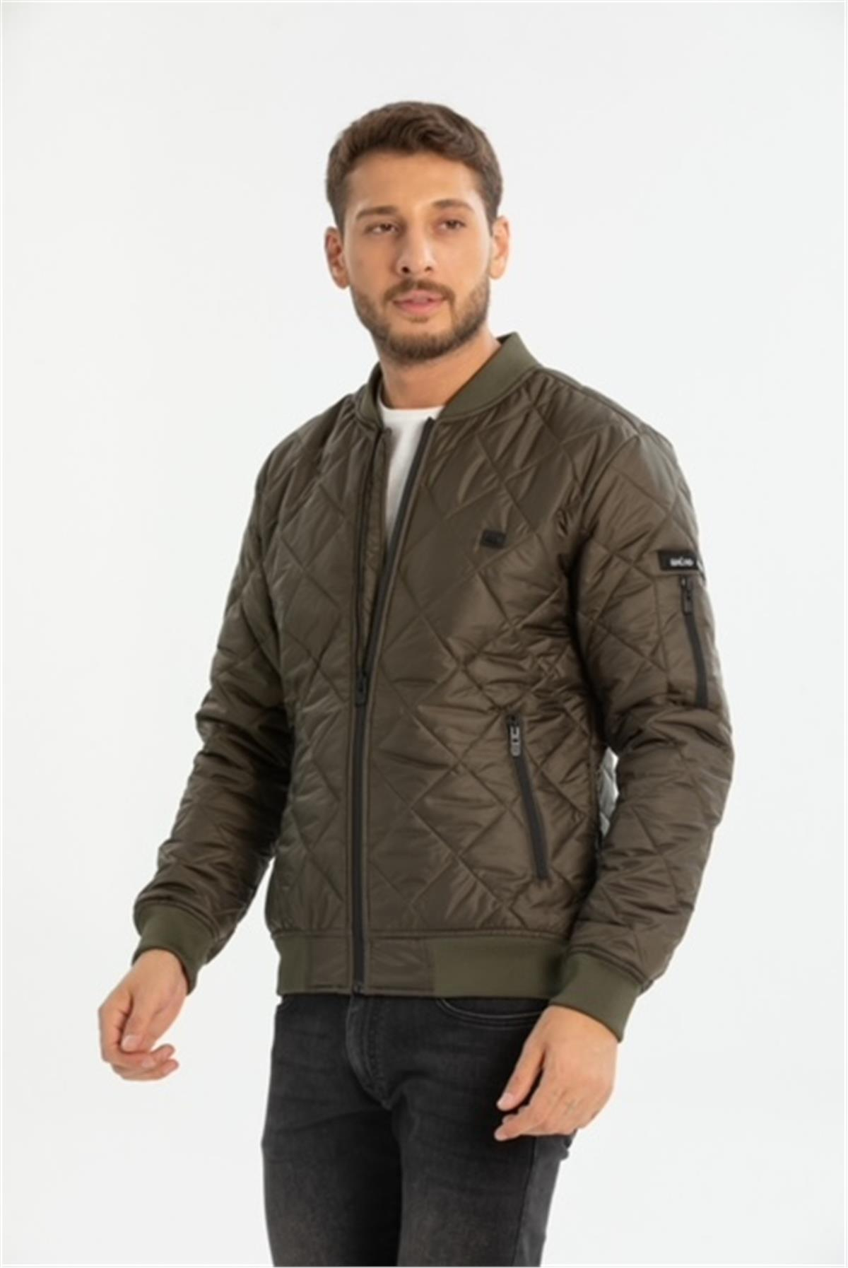 Wholesale Khaki Diamond Pattern Sleeve Detail Pilot Jacket 3062H