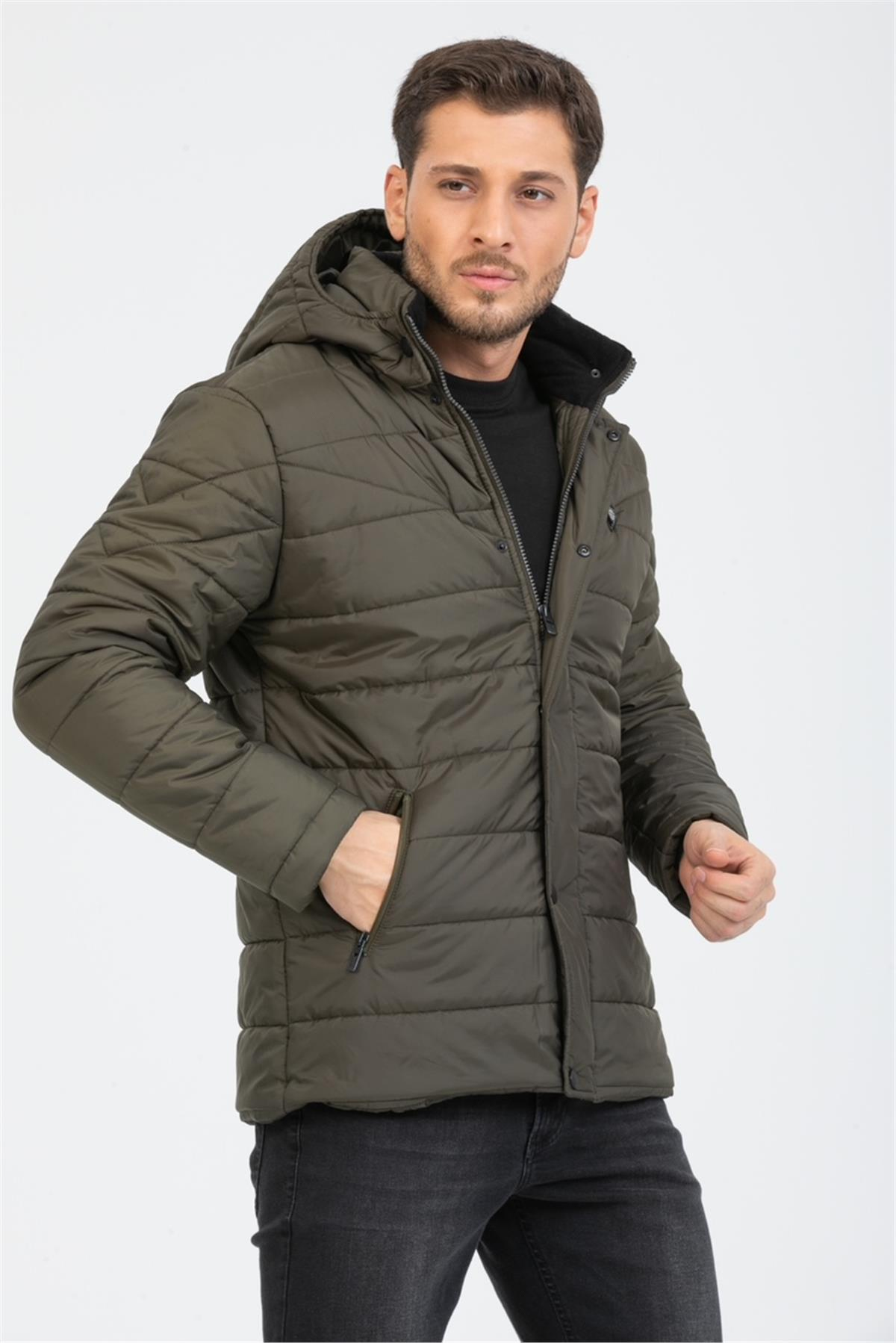 Wholesale Khaki Detachable Polar Hood Jersey Lined Jacket 3027H