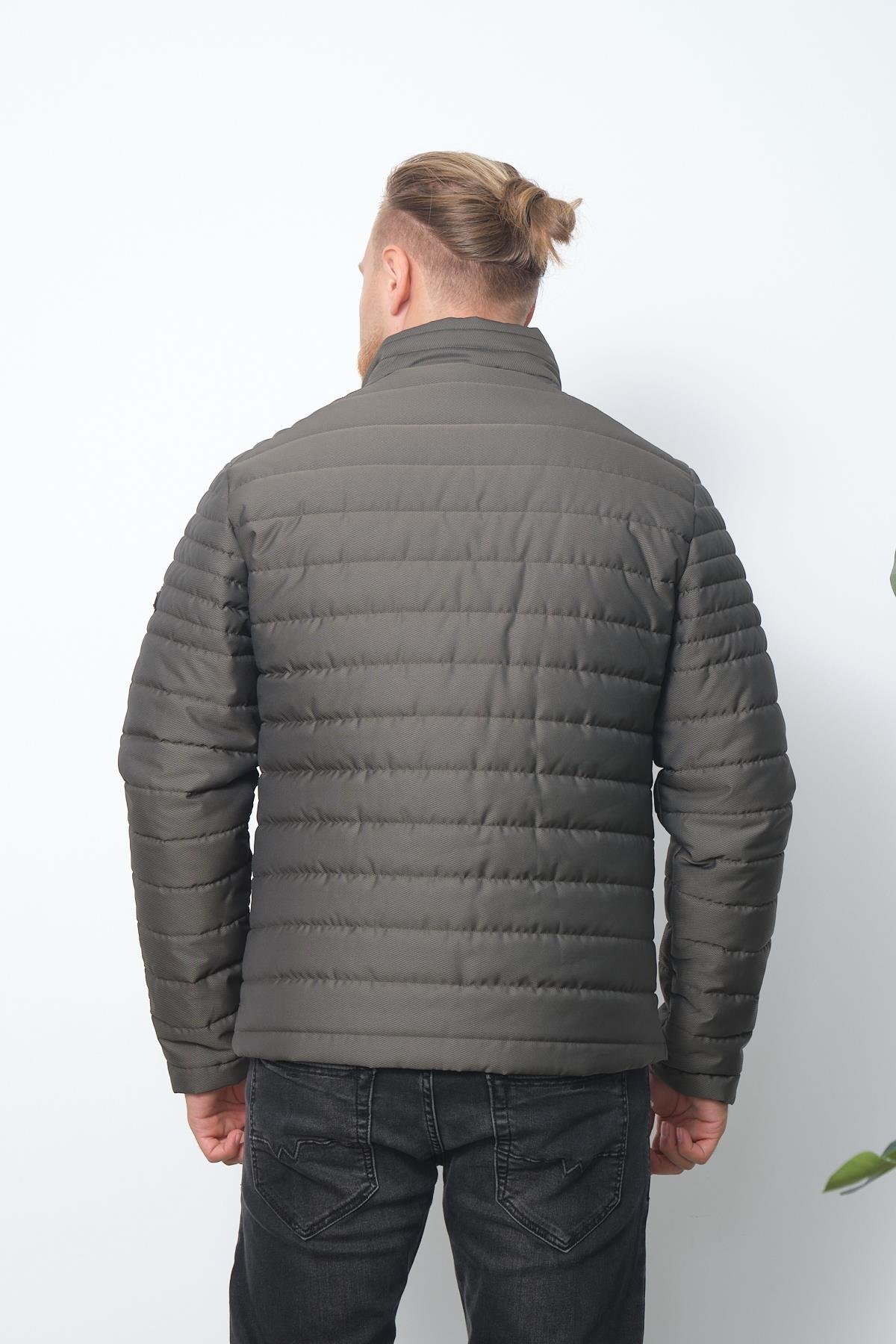 Wholesale Khaki Chest Zipper Detail Stand Collar Jacket 3083H