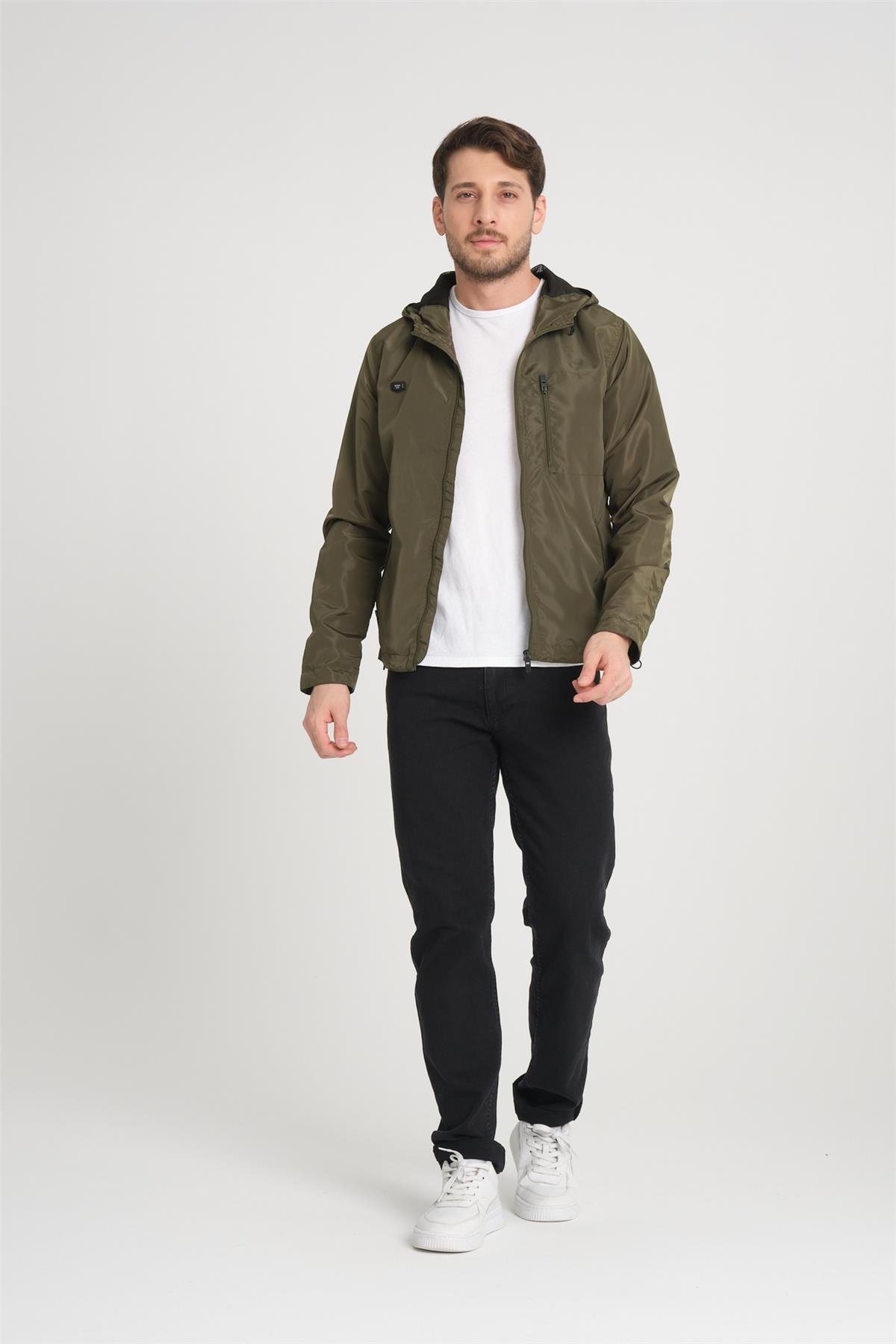 Wholesale Khaki Hooded Mesh Lined Zipped Spring Jacket 37061H