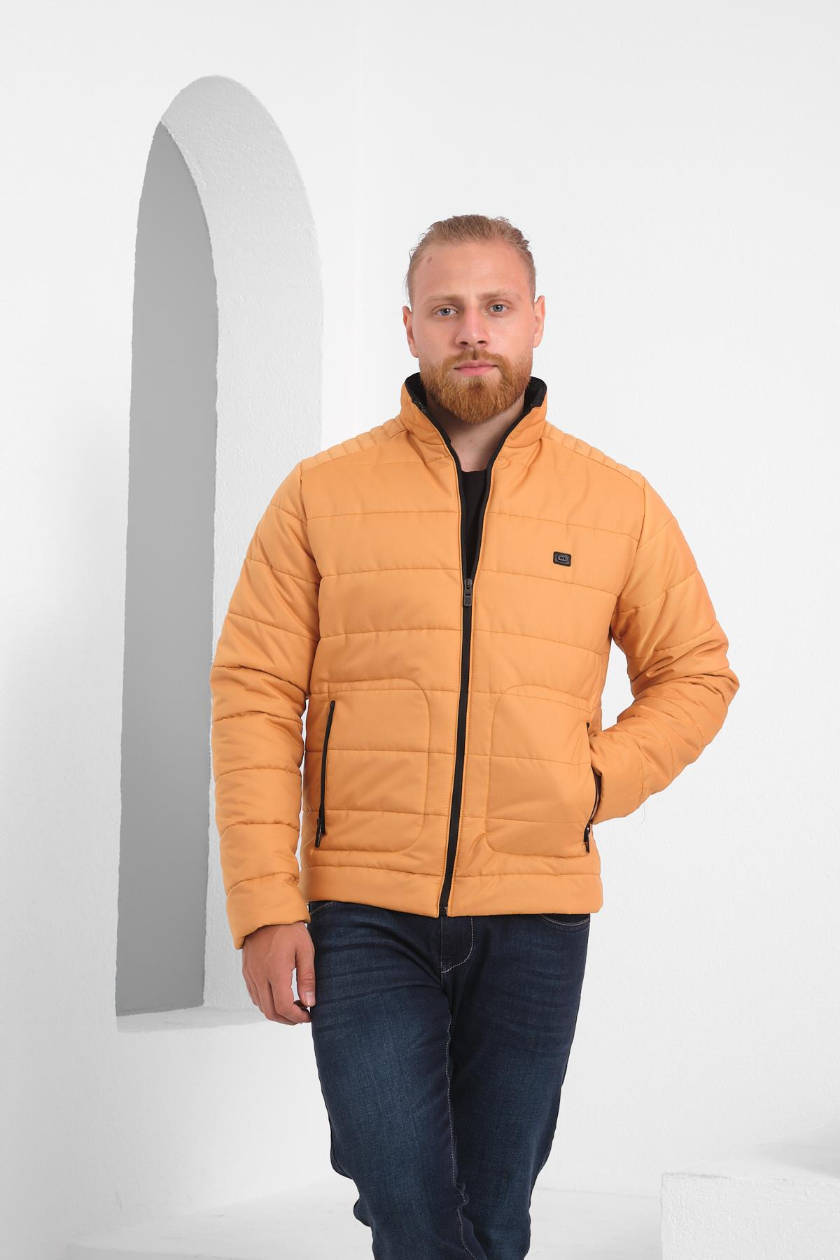 Wholesale Mustard Ripstop Stand Collar Waterproof Jacket 3084H