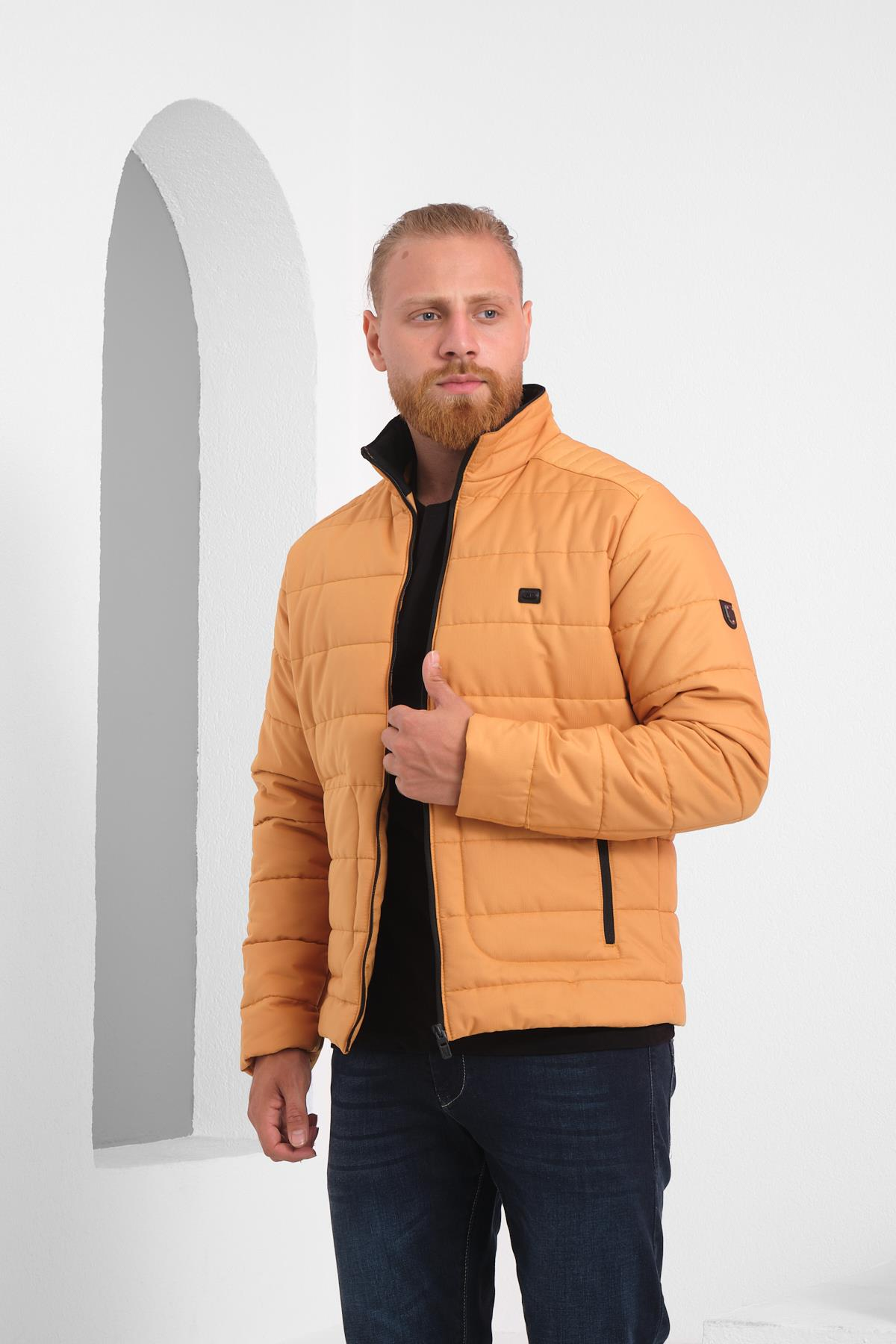 Wholesale Mustard Ripstop Stand Collar Waterproof Jacket 3084H