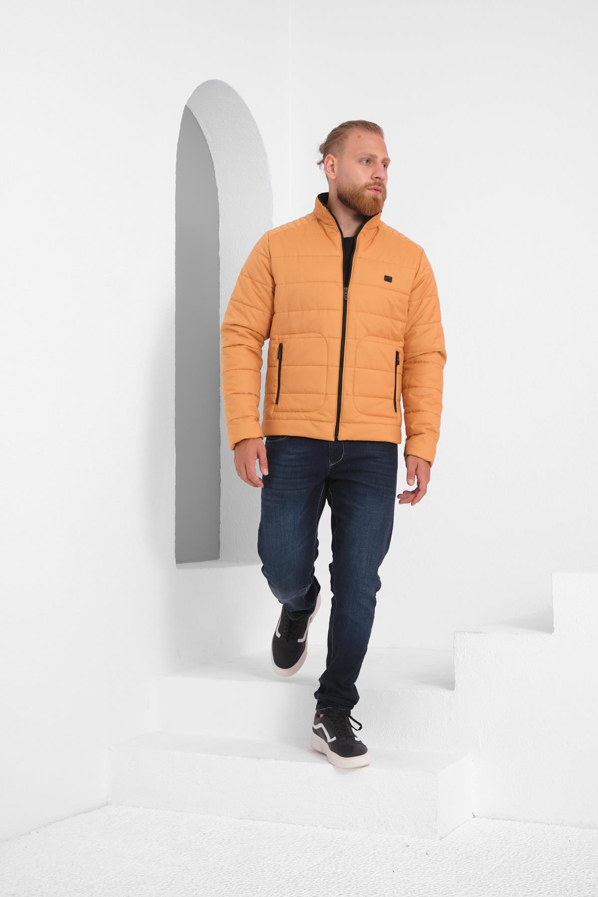 Wholesale Mustard Ripstop Stand Collar Waterproof Jacket 3084H