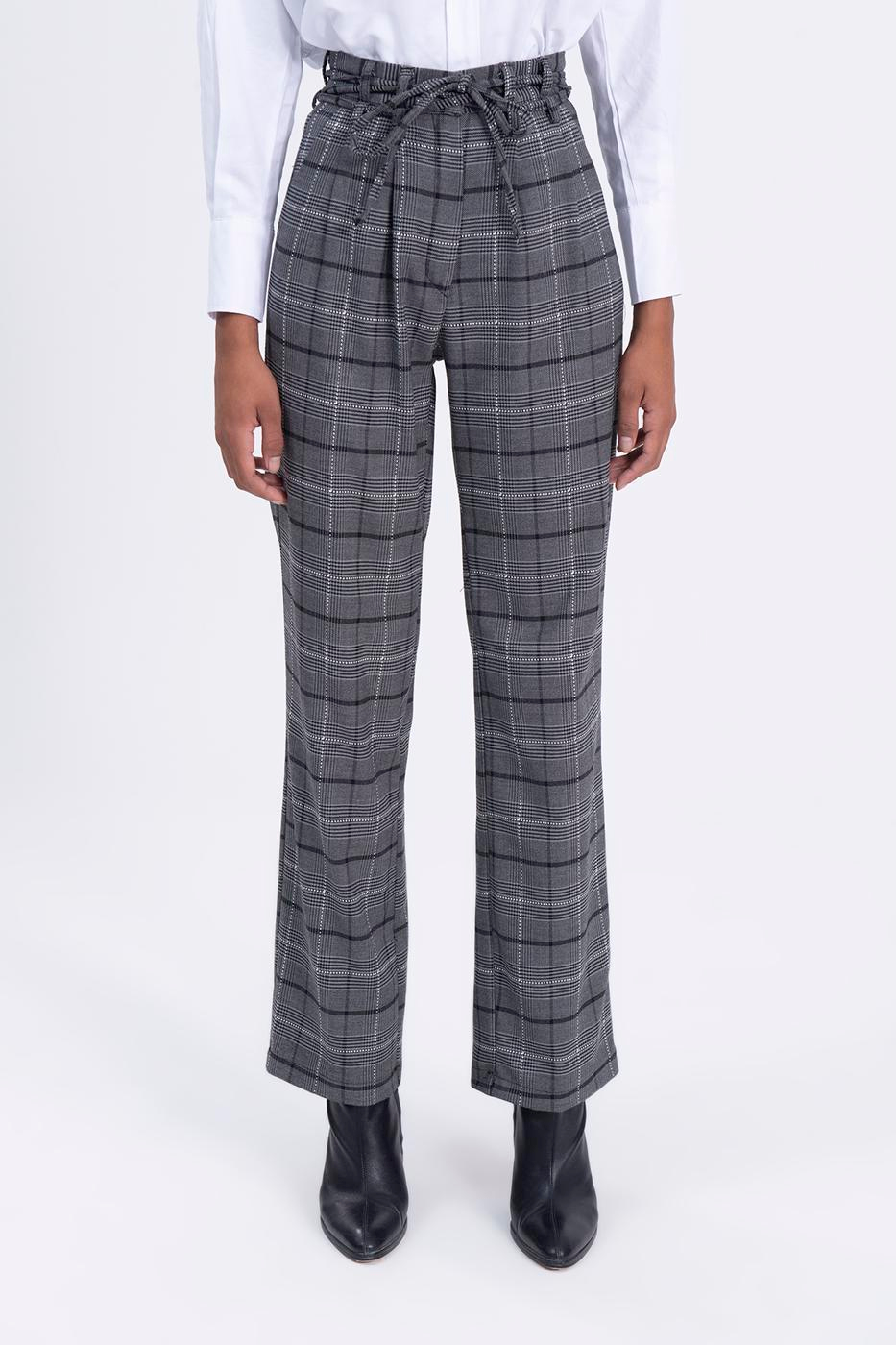 High rise plaid pants