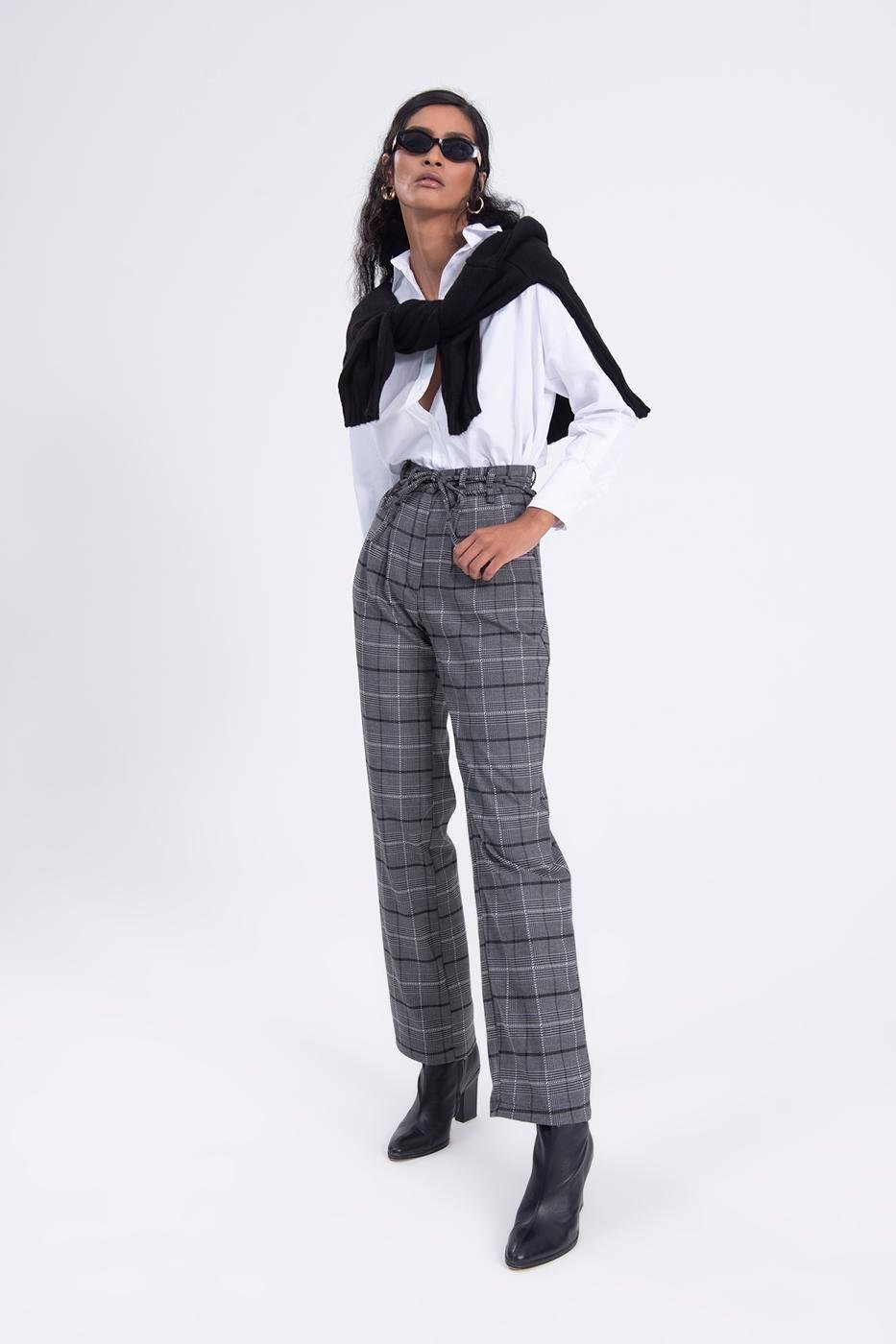 High rise plaid pants