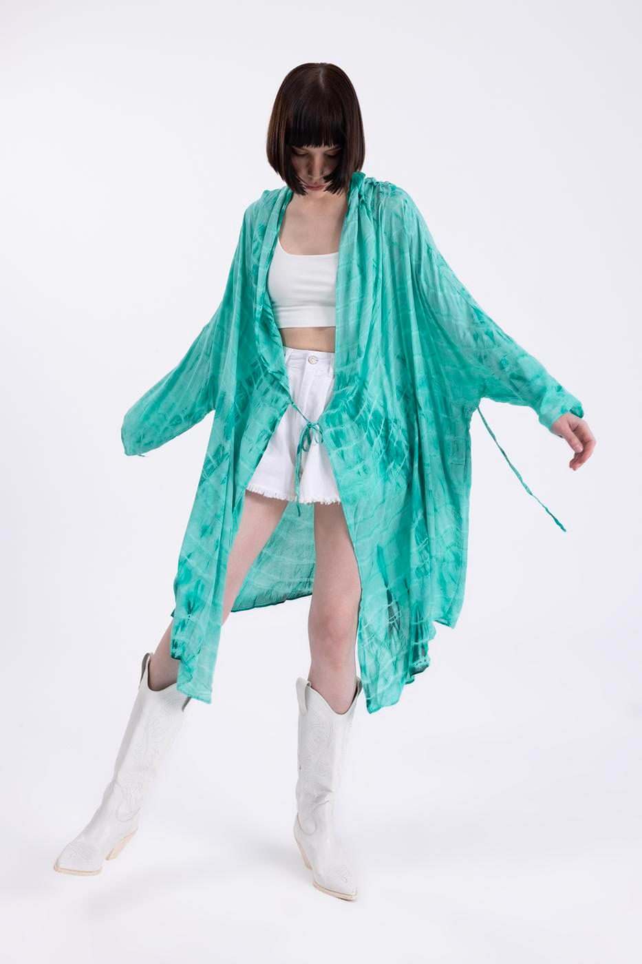 Hooded midi kimono