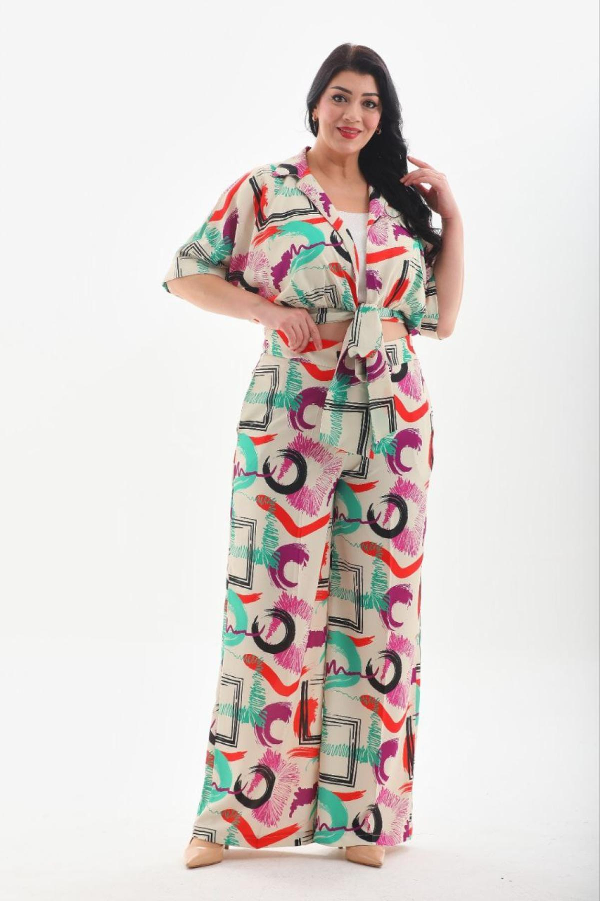 Women blouse and pants set Plus size wholesale Green color 691596