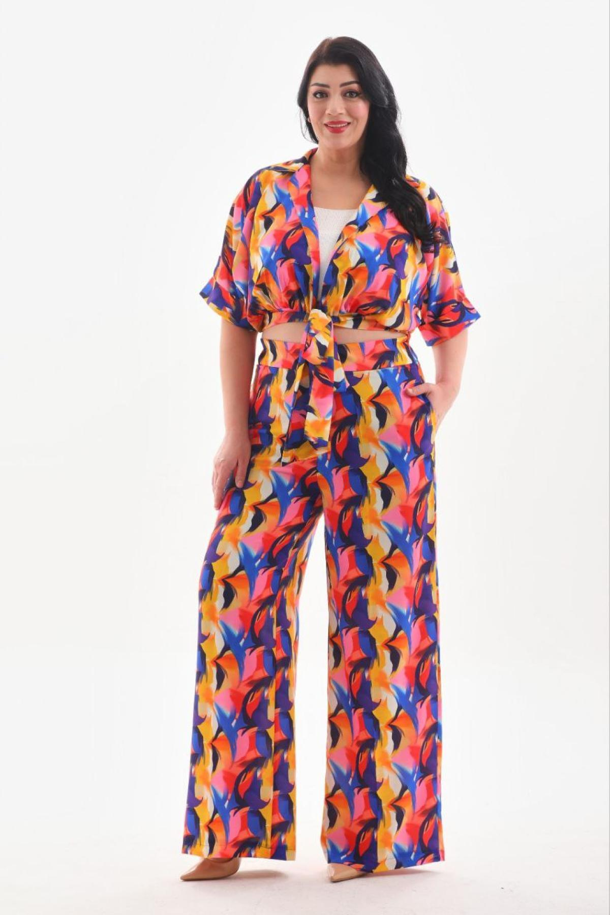 Women blouse and pants set Plus size wholesale Blue color 691597
