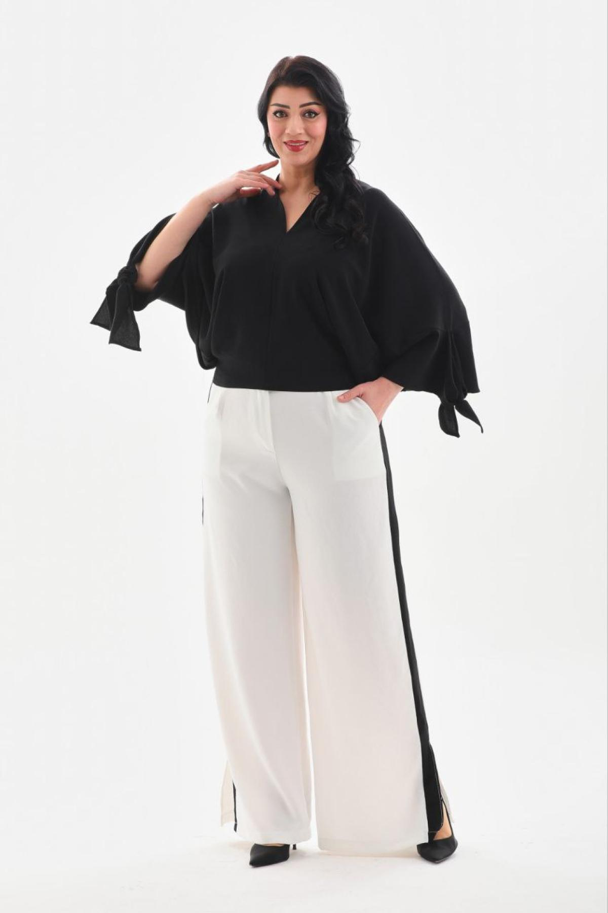 Women blouse and pants set Plus size wholesale Black color 691566