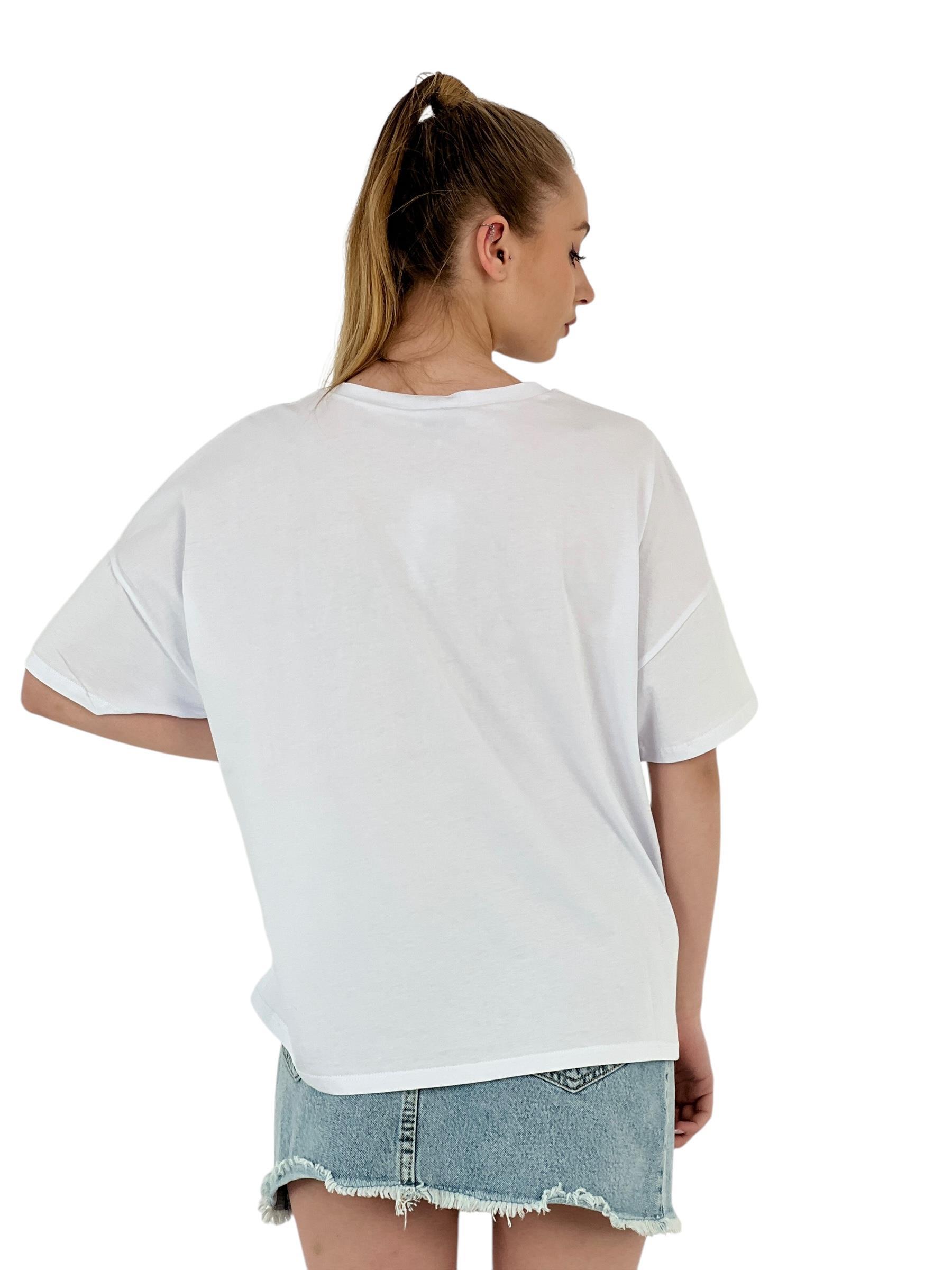 Kadın Born Baskılı Kısa Kollu Yazlık Beyaz Tişört