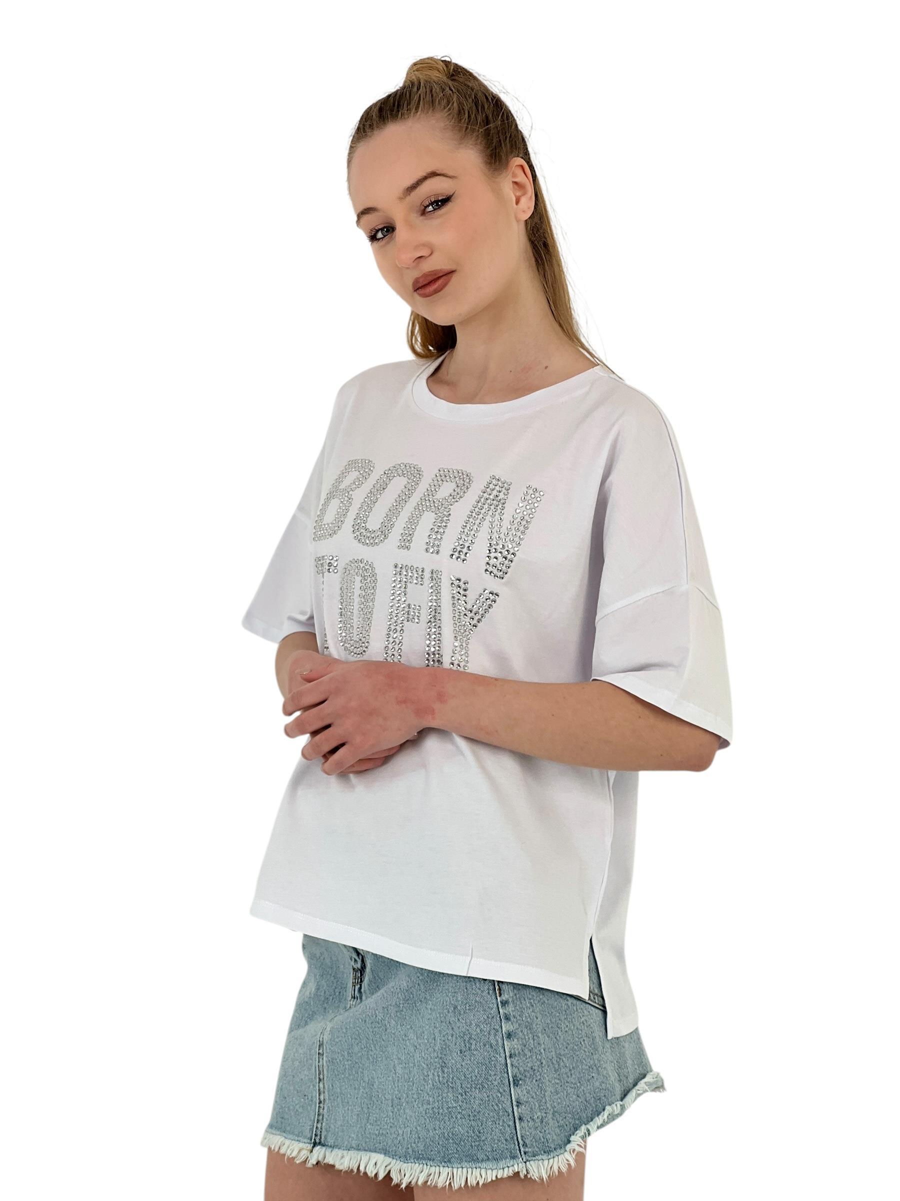 Kadın Born Baskılı Kısa Kollu Yazlık Beyaz Tişört