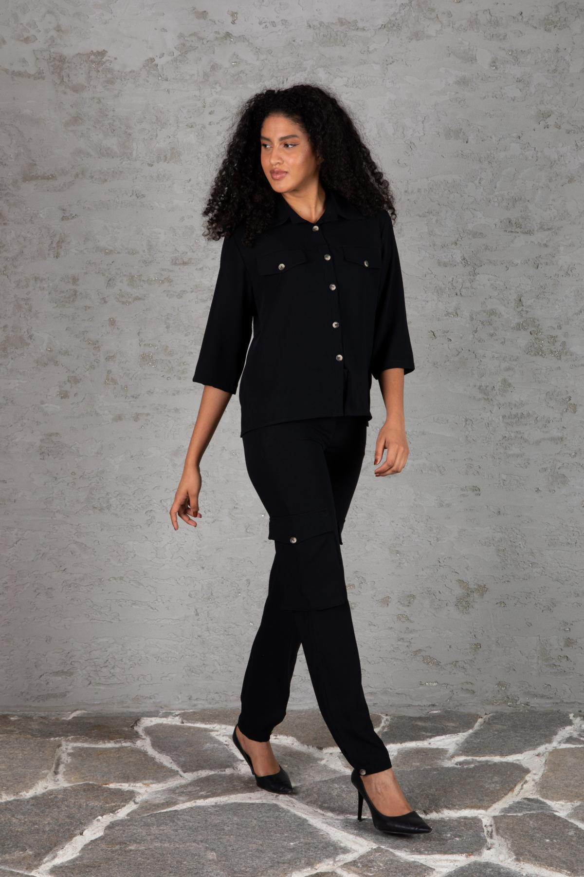 Women shirt and pants set Plus size wholesale Black color 691533