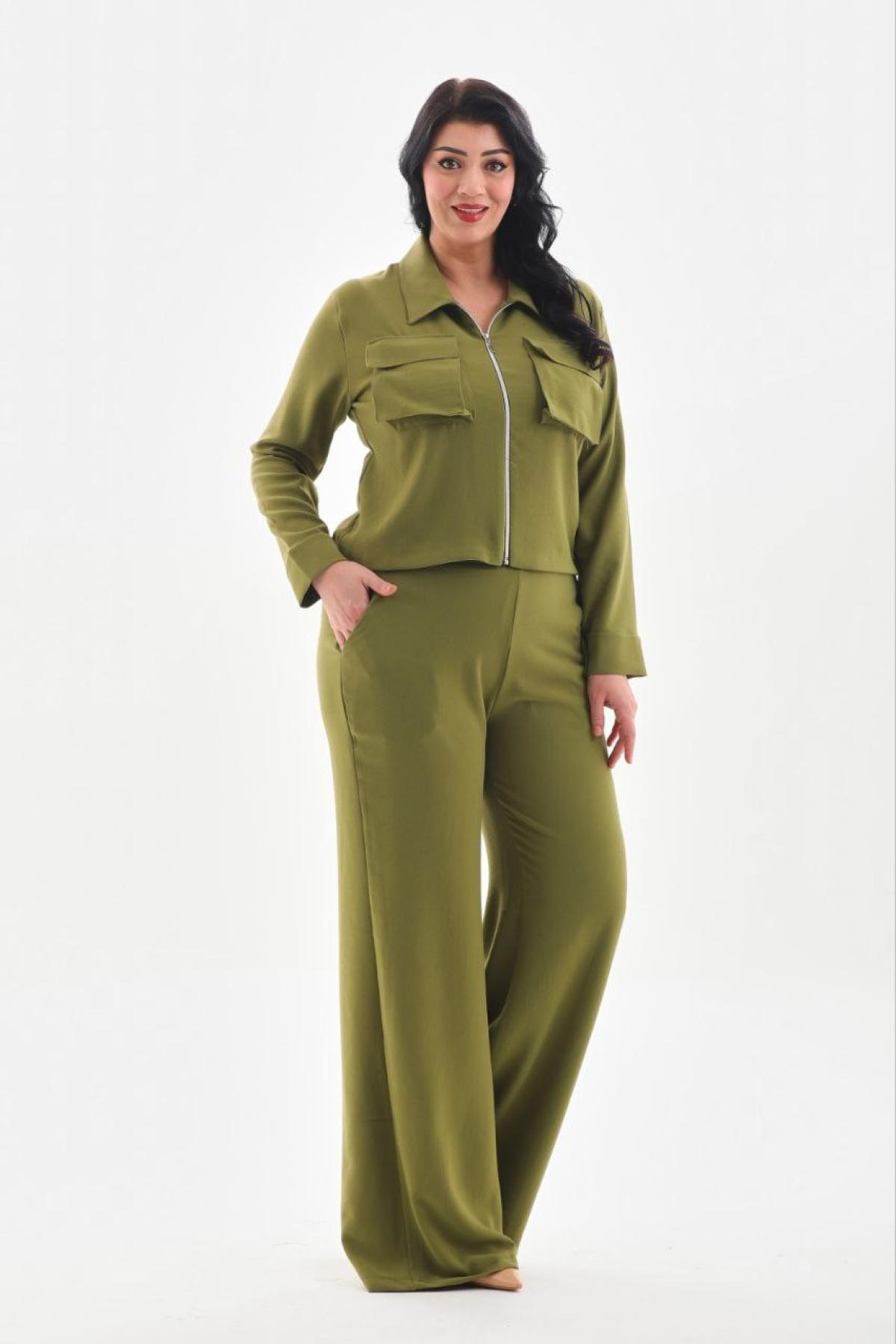 Women shirt and pants set Plus size wholesale Khaki color 691546
