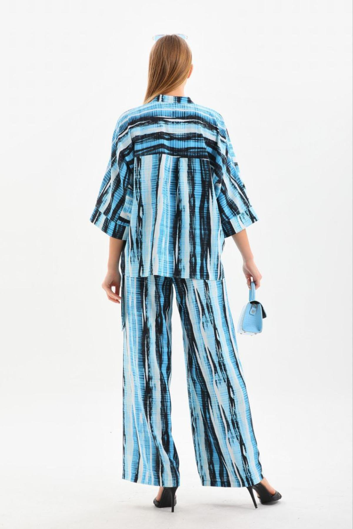 Women shirt and pants set patterned Plus size wholesale Sky Blue color 691600