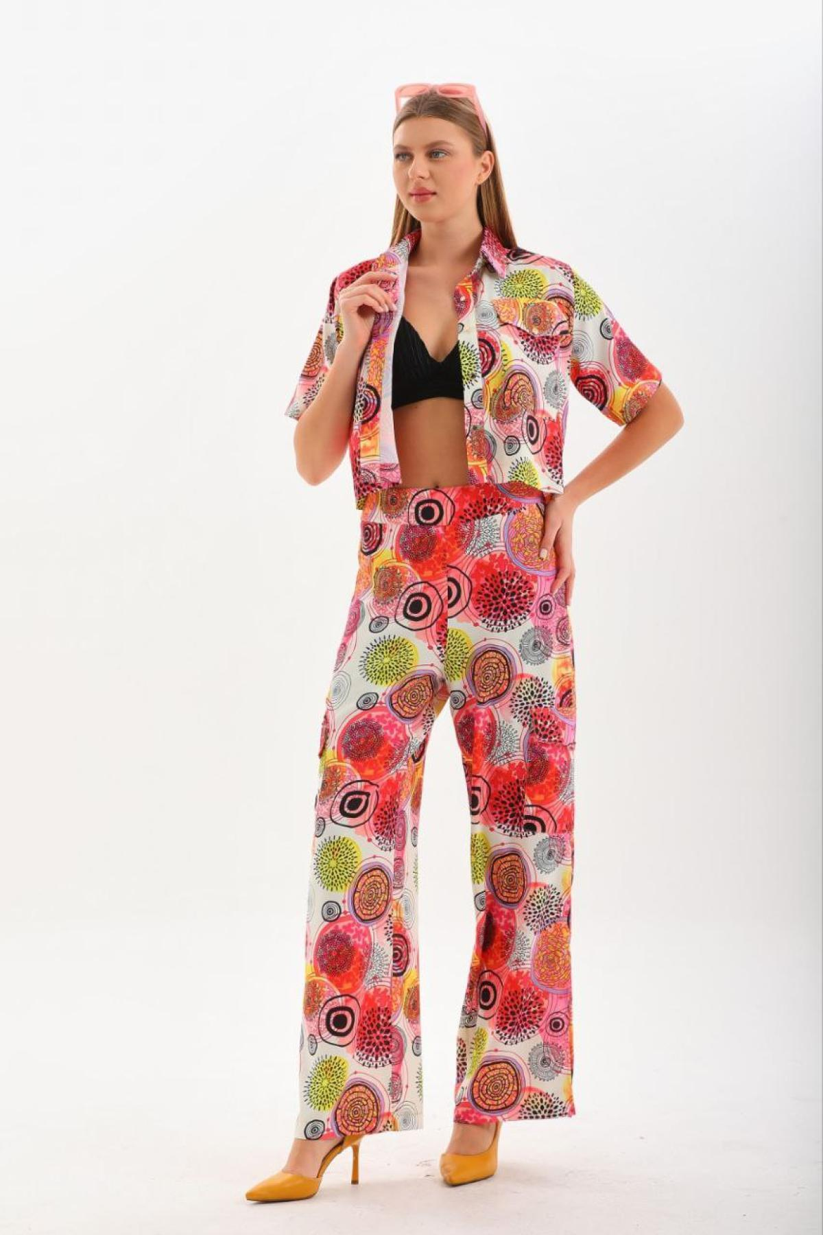 Women shirt and pants set patterned Plus size wholesale Fuchsia color 691578