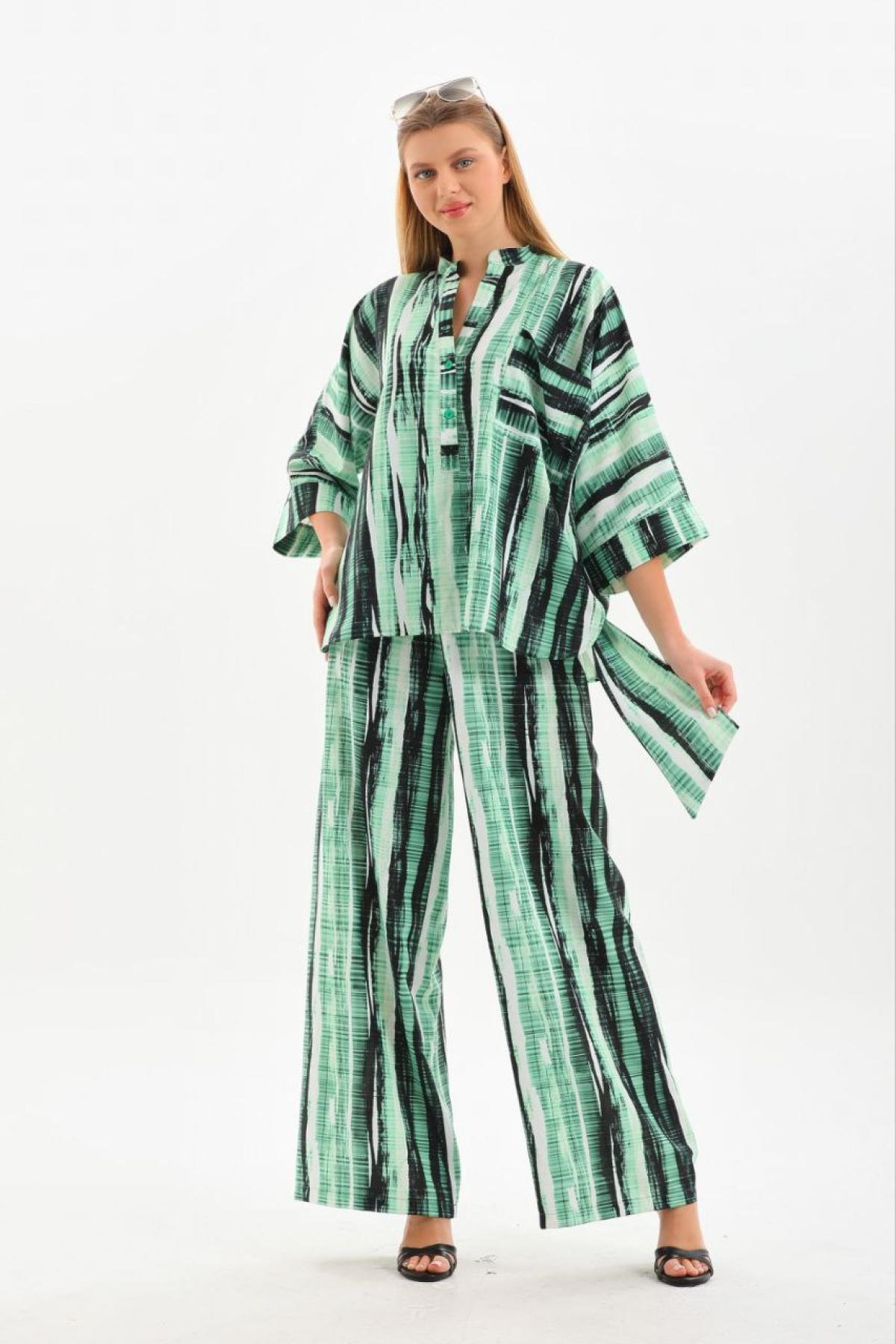 Women shirt and pants set patterned Plus size wholesale Menthol color 691598