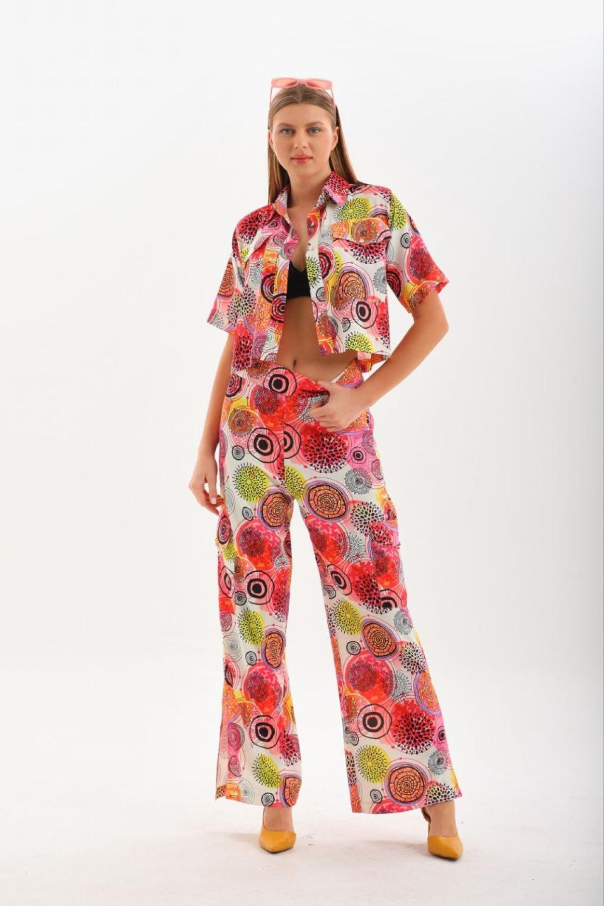 Women shirt and pants set patterned Plus size wholesale Fuchsia color 691578