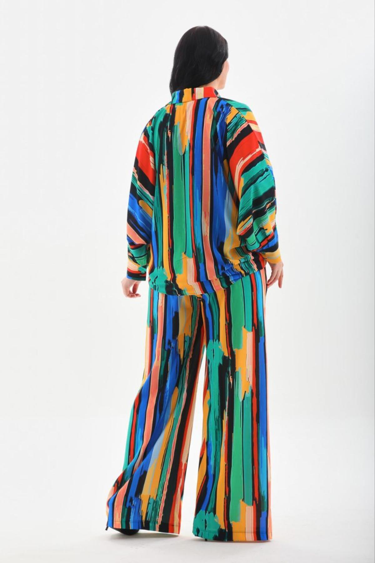Women shirt and pants set patterned Plus size wholesale Green color 691541