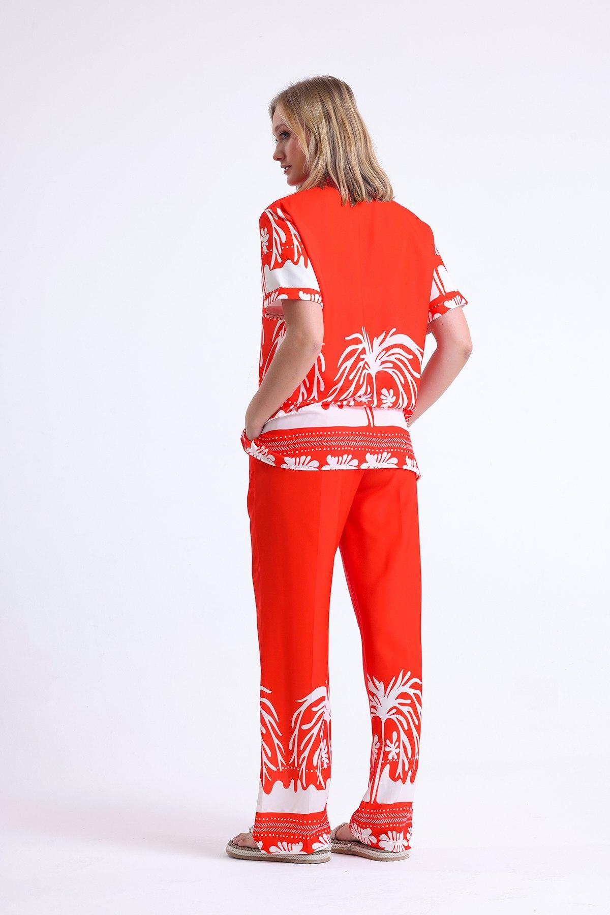 Women shirt and pants set patterned Plus size wholesale Red color 691531