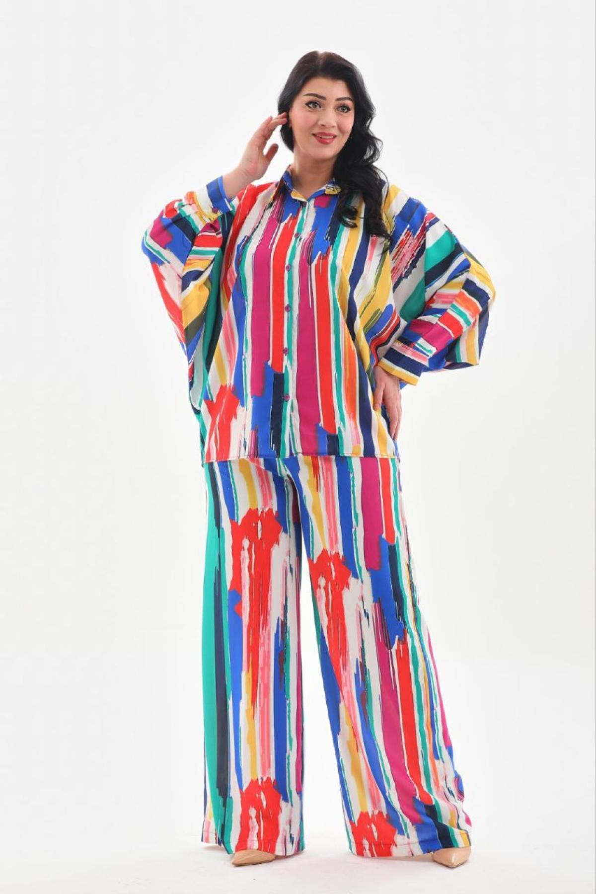 Women shirt and pants set patterned Plus size wholesale Blue color 691542