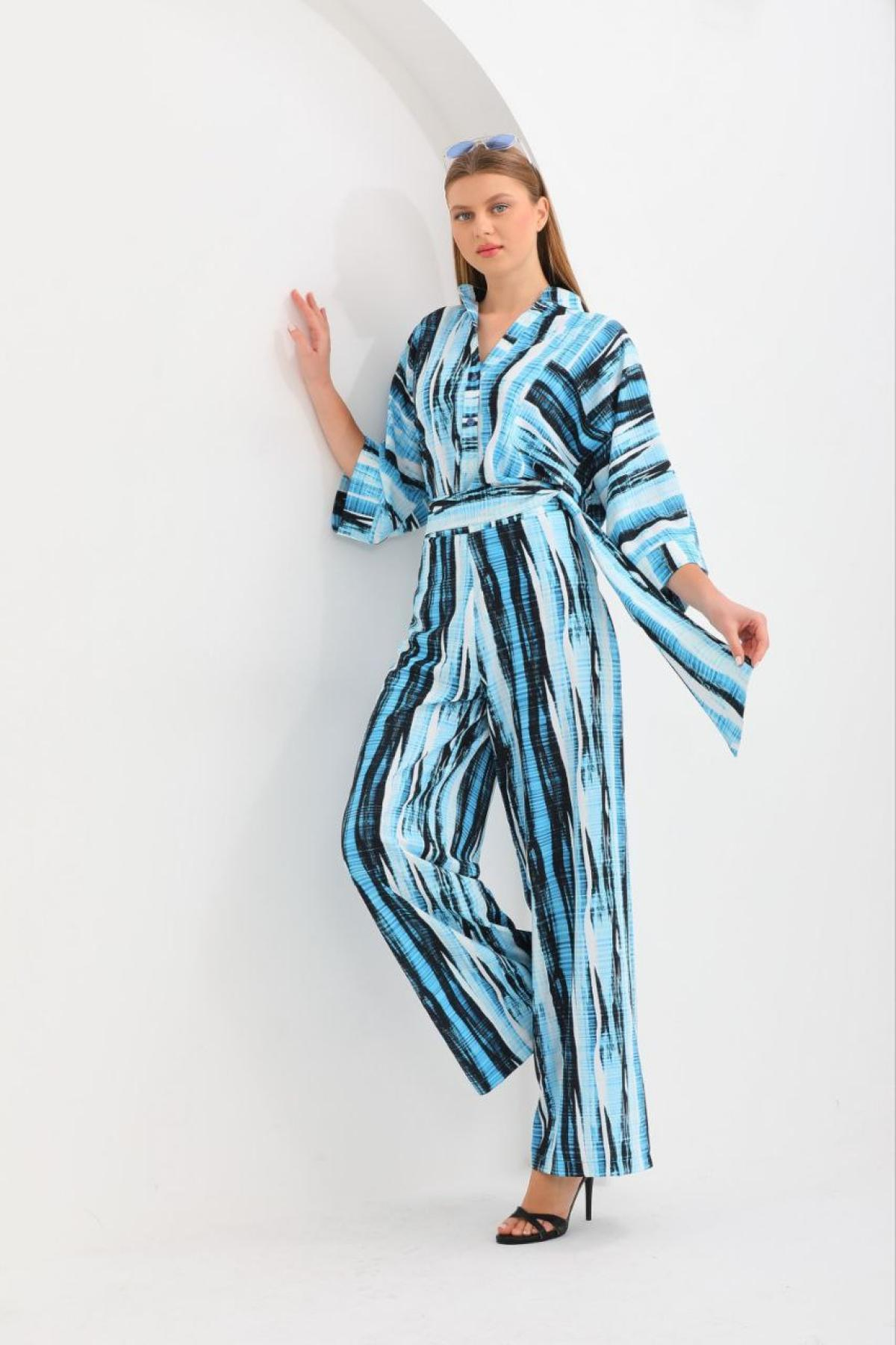 Women shirt and pants set patterned Plus size wholesale Sky Blue color 691600