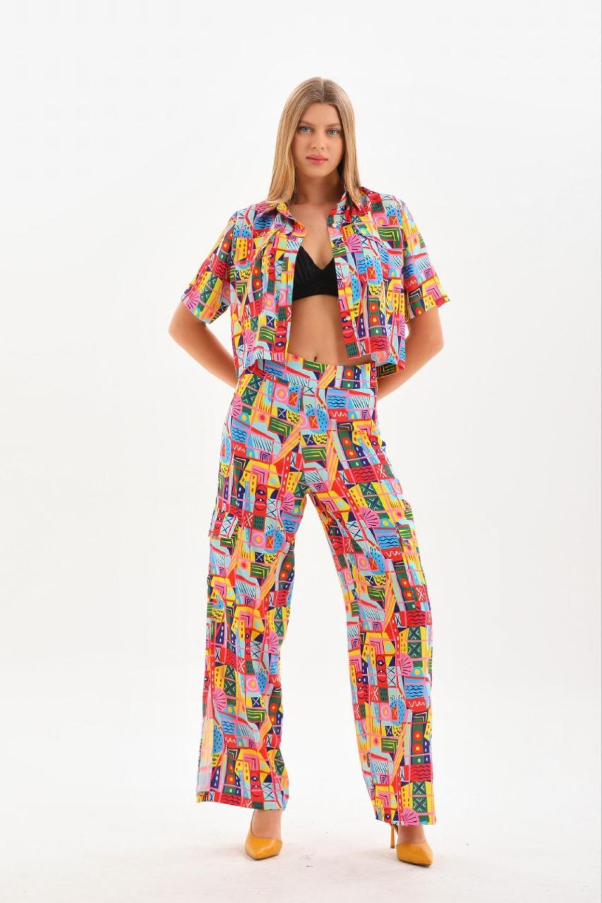Women shirt and pants set patterned Plus size wholesale Blue color 691577