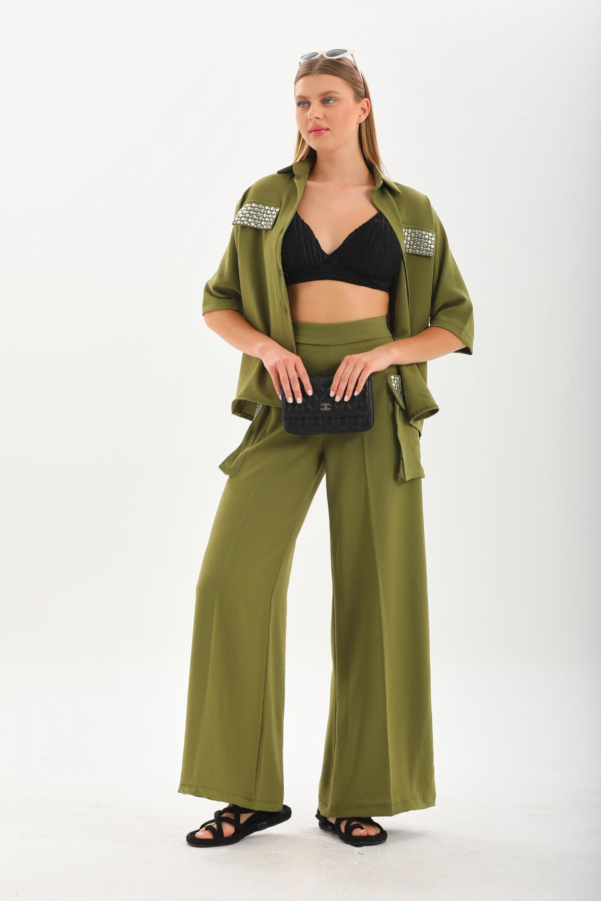 Women shirt and pants set wholesale Khaki color 691518