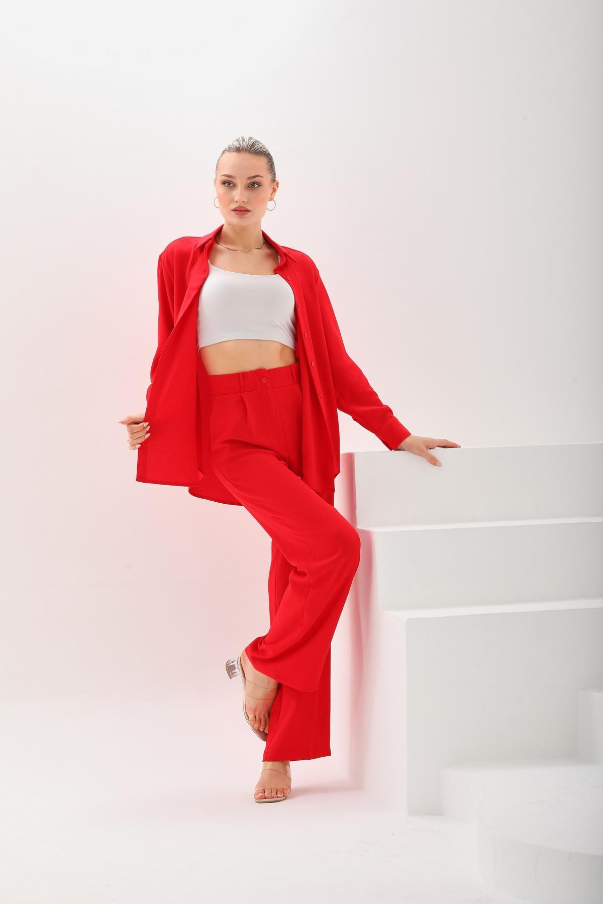 Women shirt and pants set wholesale Red color 691576