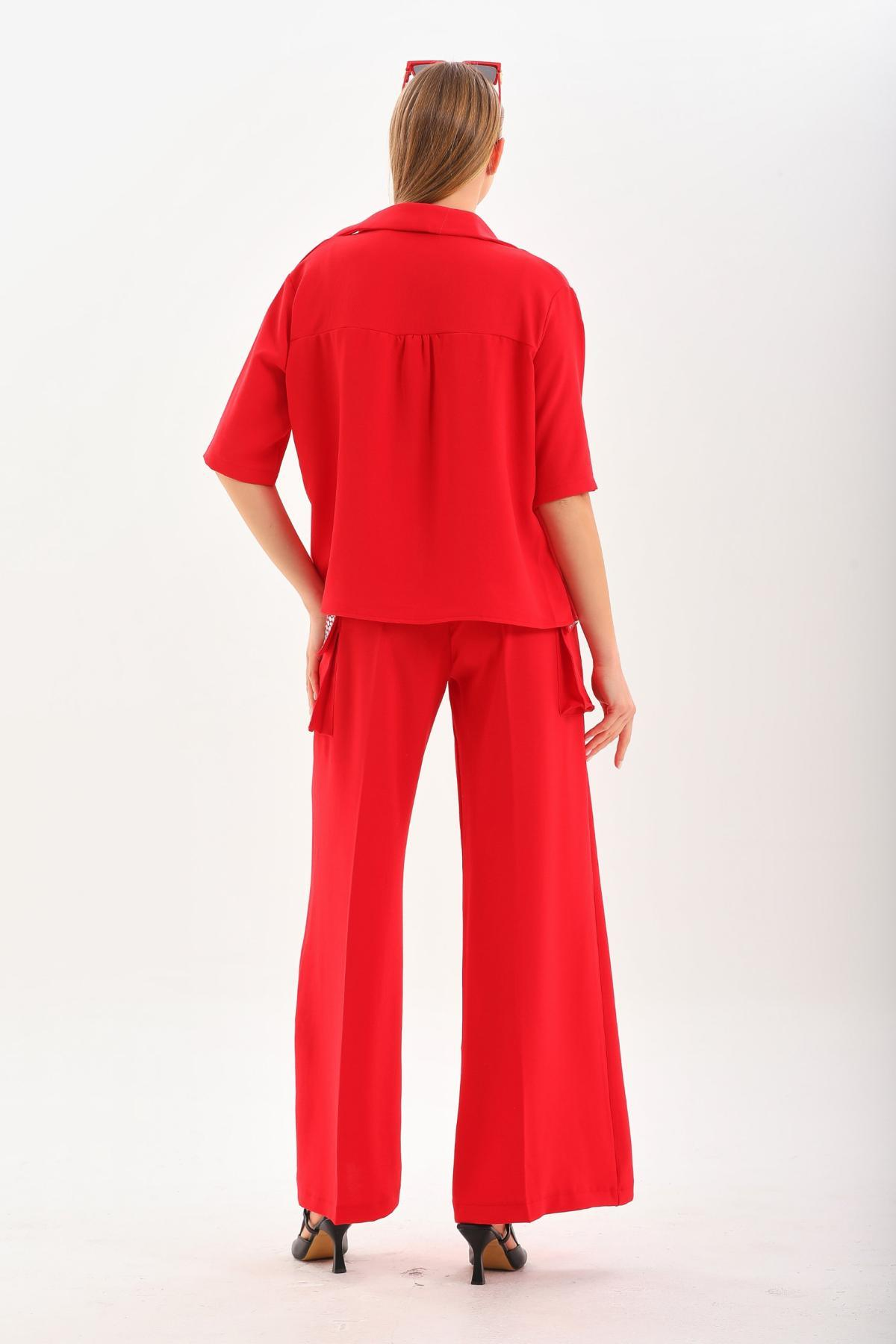 Women shirt and pants set wholesale Red color 691522